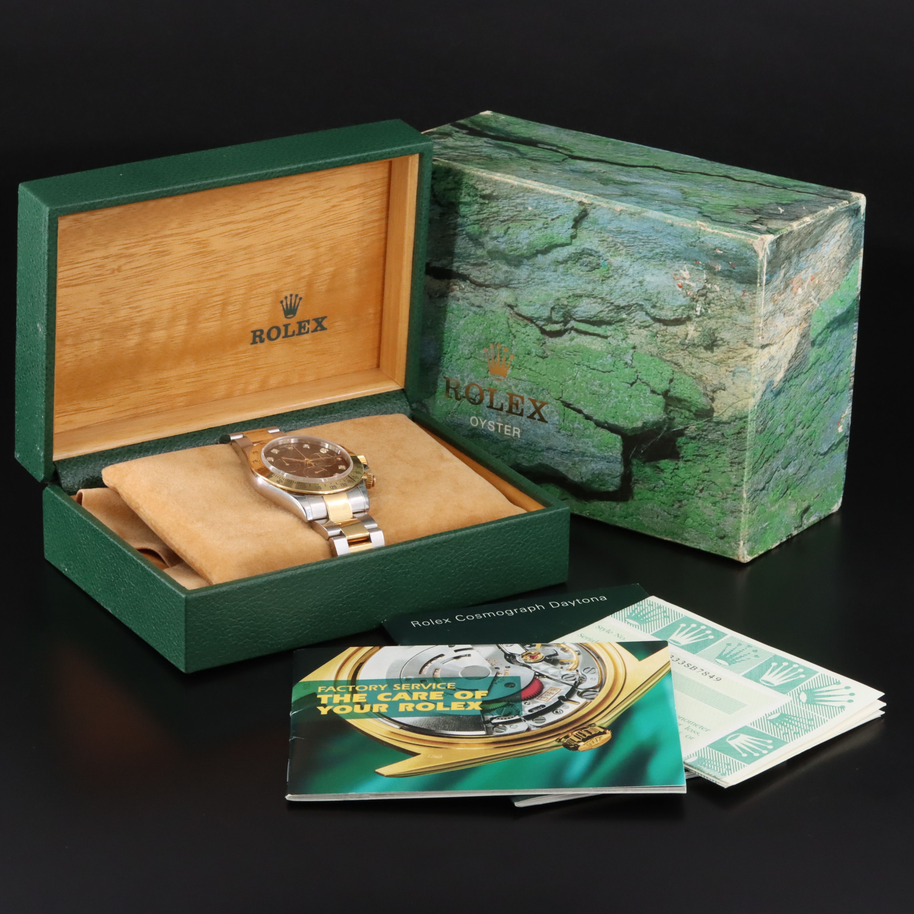 2000 Rolex Cosmograph Daytona  Black Serti Diamond Dial Two Tone 116523 Watch