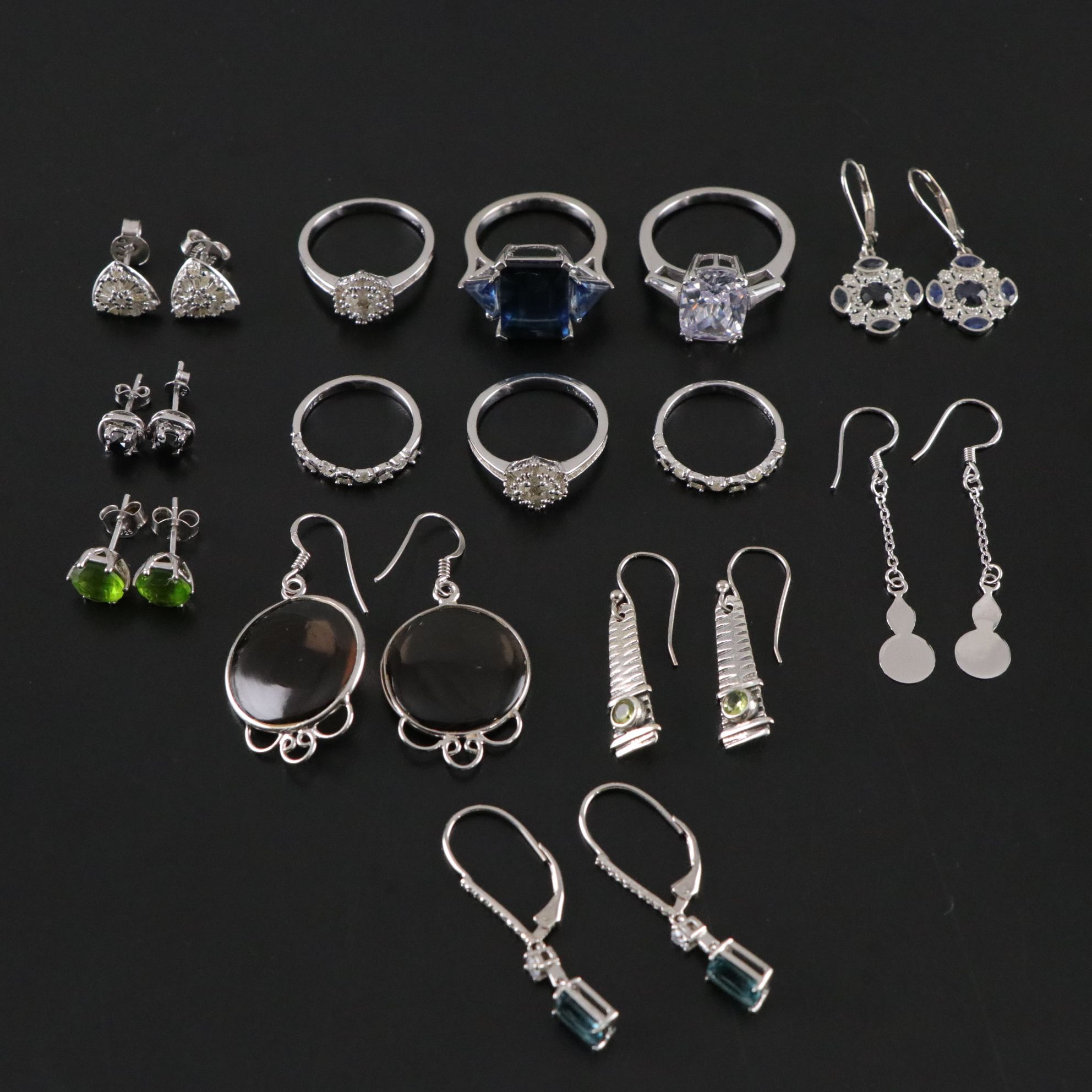 14 Assorted Sterling Silver Rings and Earrings
