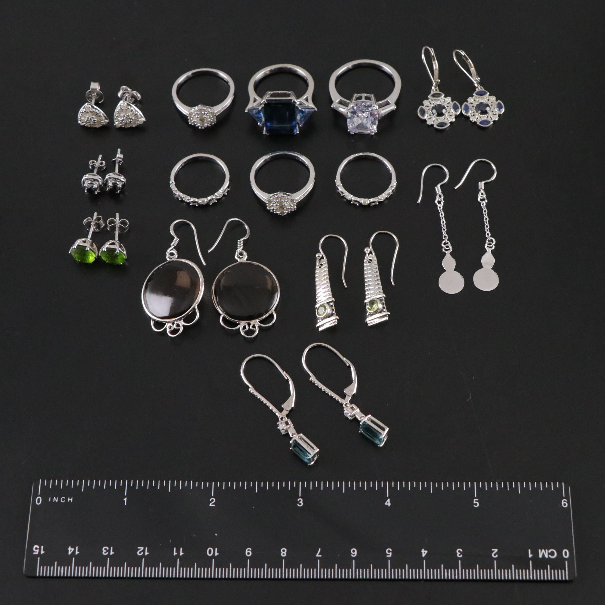 14 Assorted Sterling Silver Rings and Earrings