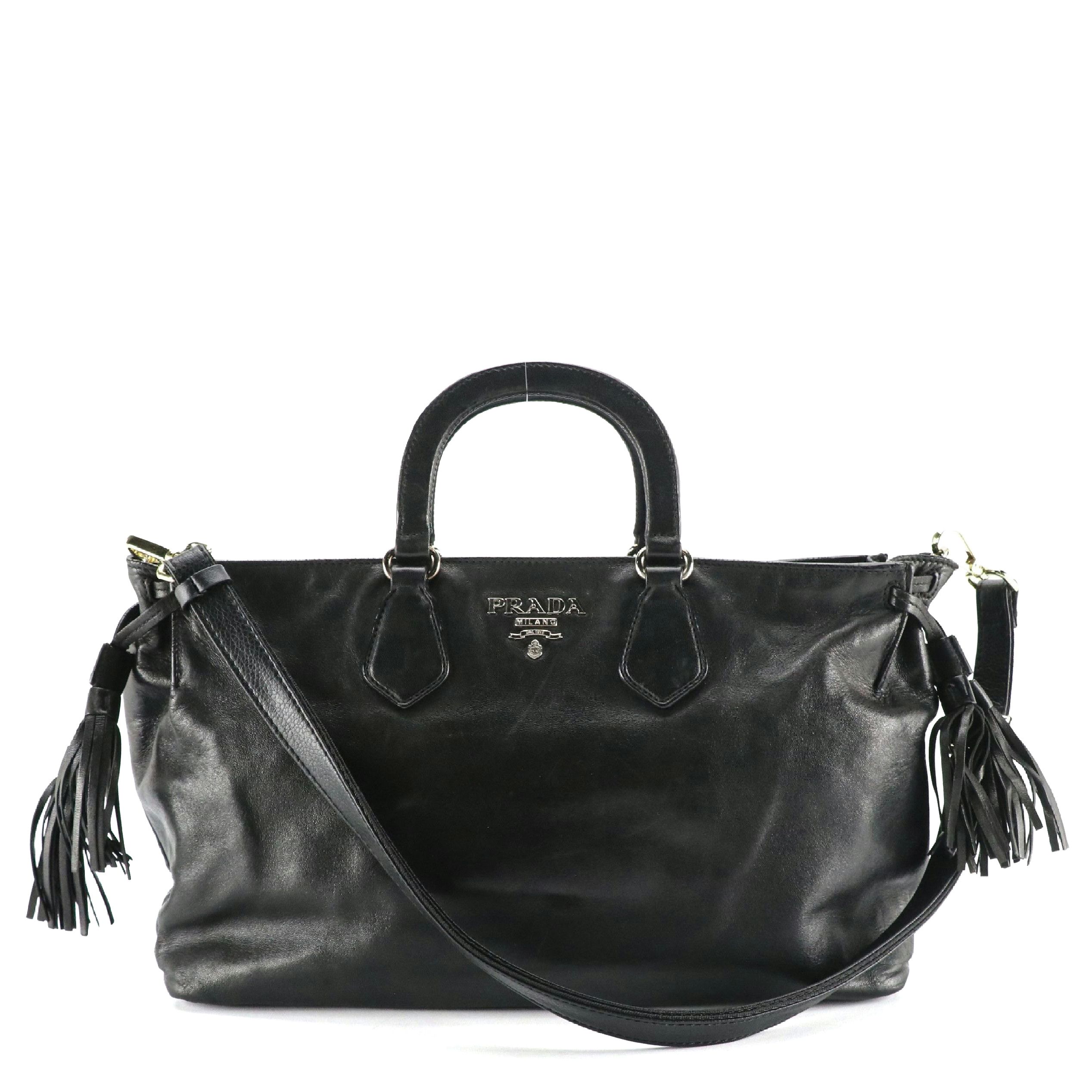 Prada Top Handle Two-Way Shopper Tote in Black Nappa Leather