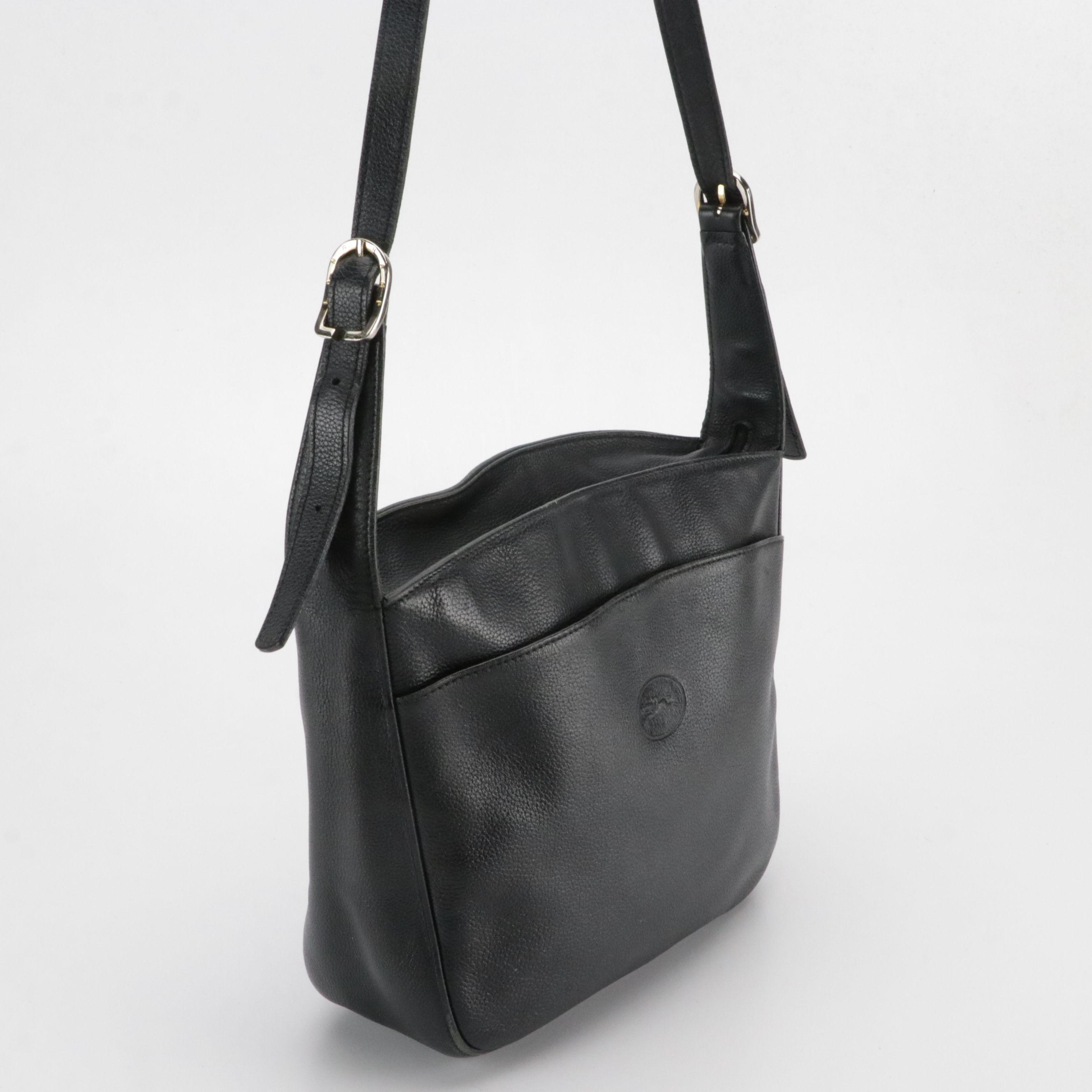 Longchamp Black Grain Leather Shoulder Bag