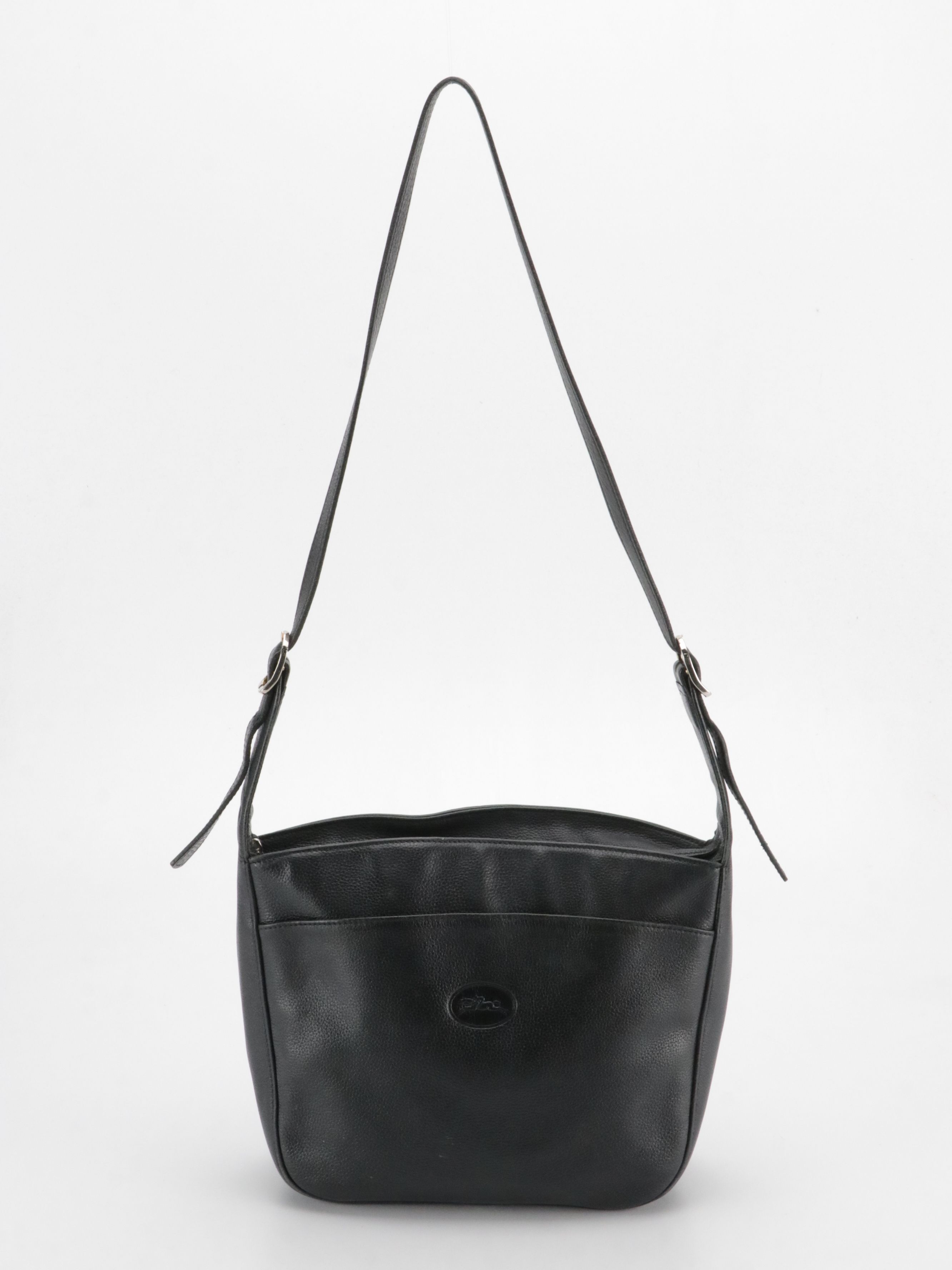 Longchamp Black Grain Leather Shoulder Bag