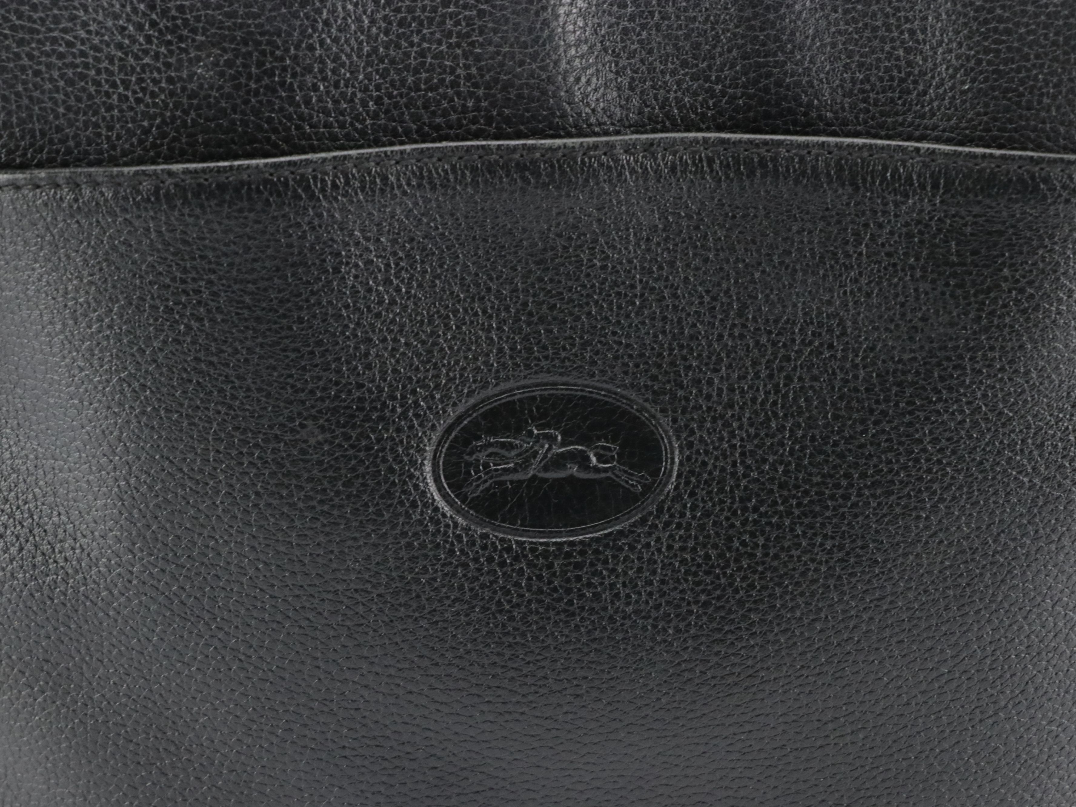 Longchamp Black Grain Leather Shoulder Bag