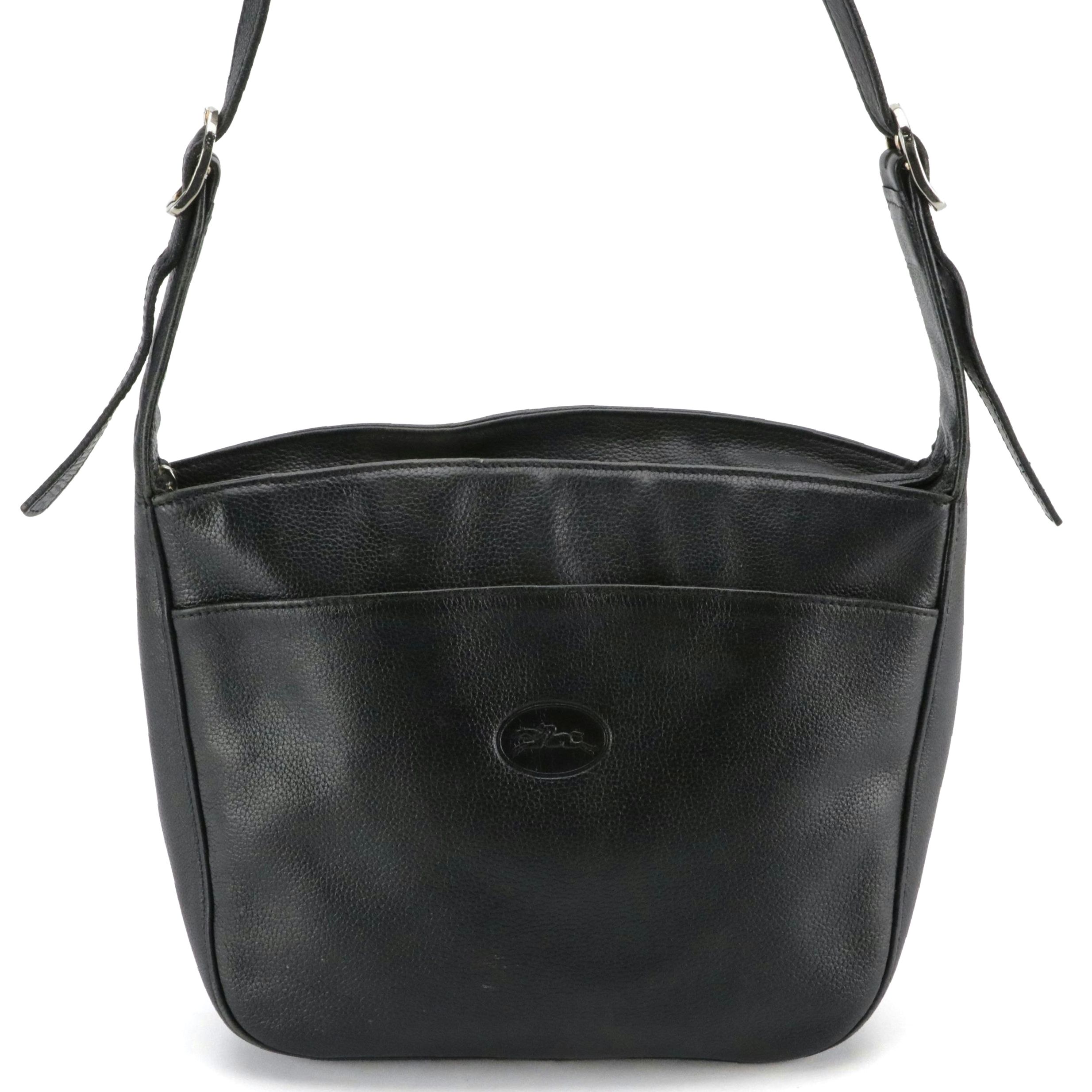 Longchamp Black Grain Leather Shoulder Bag
