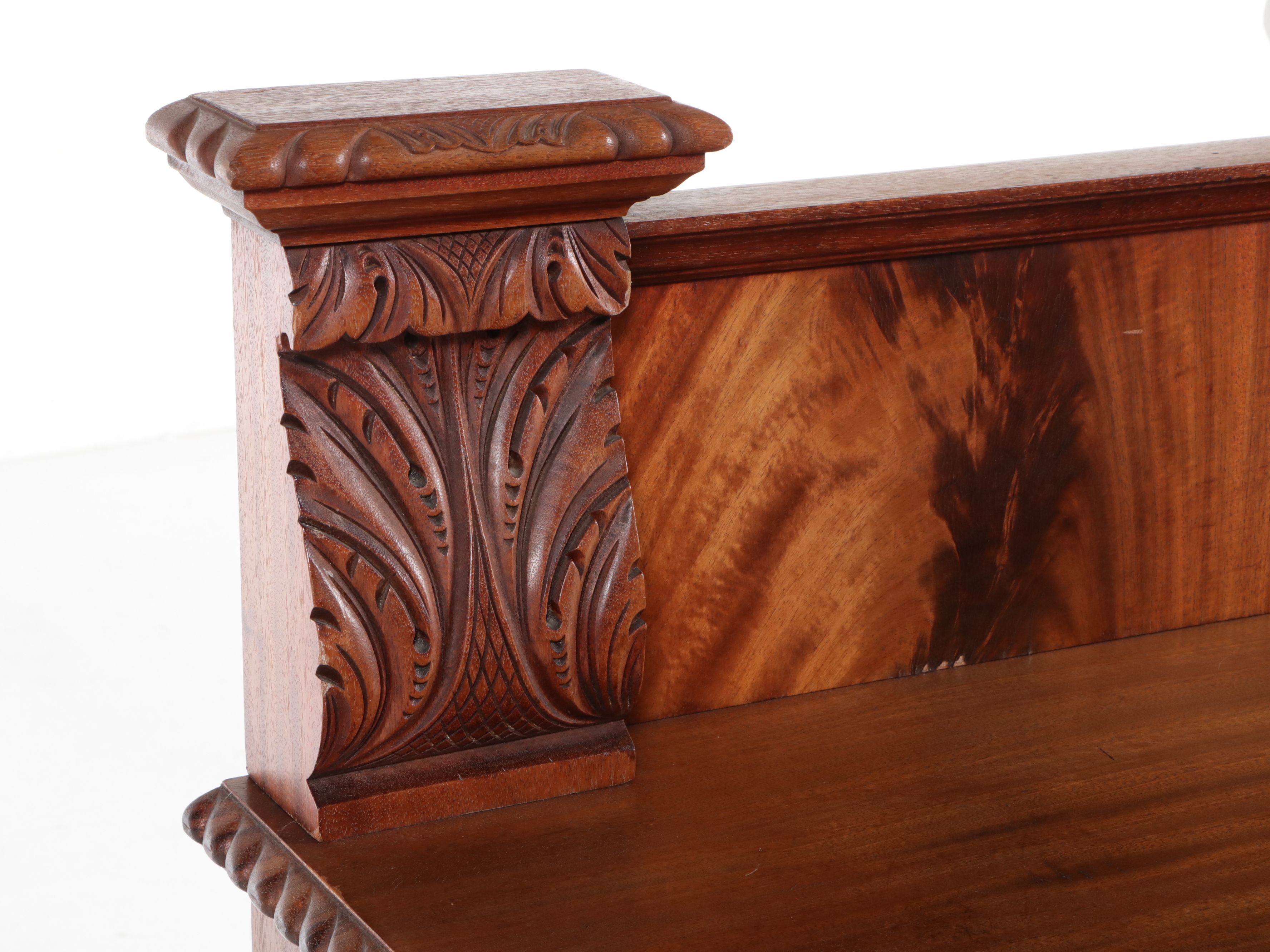 American Empire Carved Pineapple and Lions Paw Flame Mahogany Sideboard