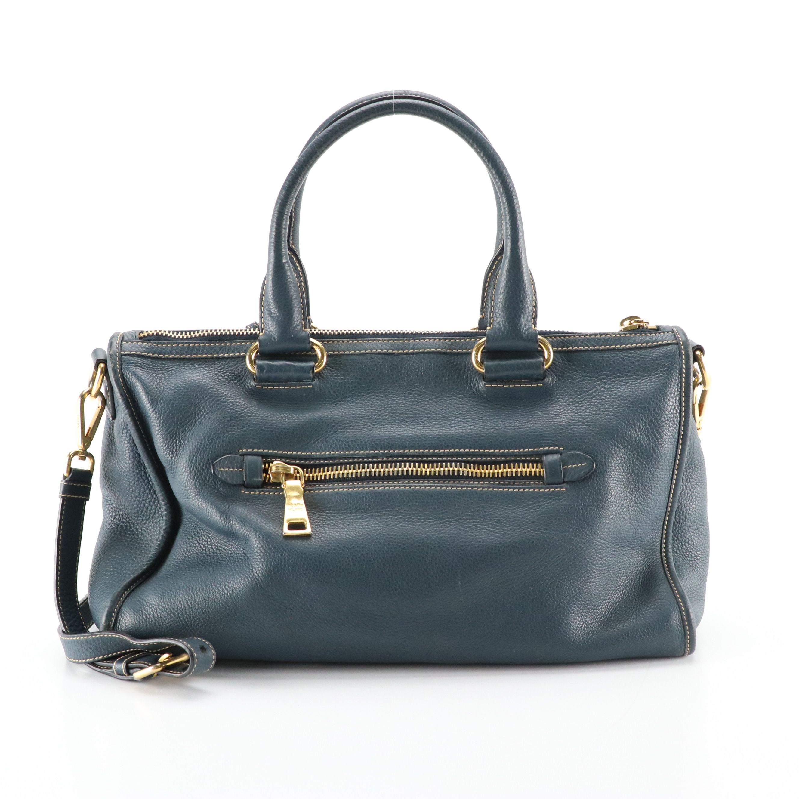 Prada Satchel Bag in Blue Vitello Daino Leather