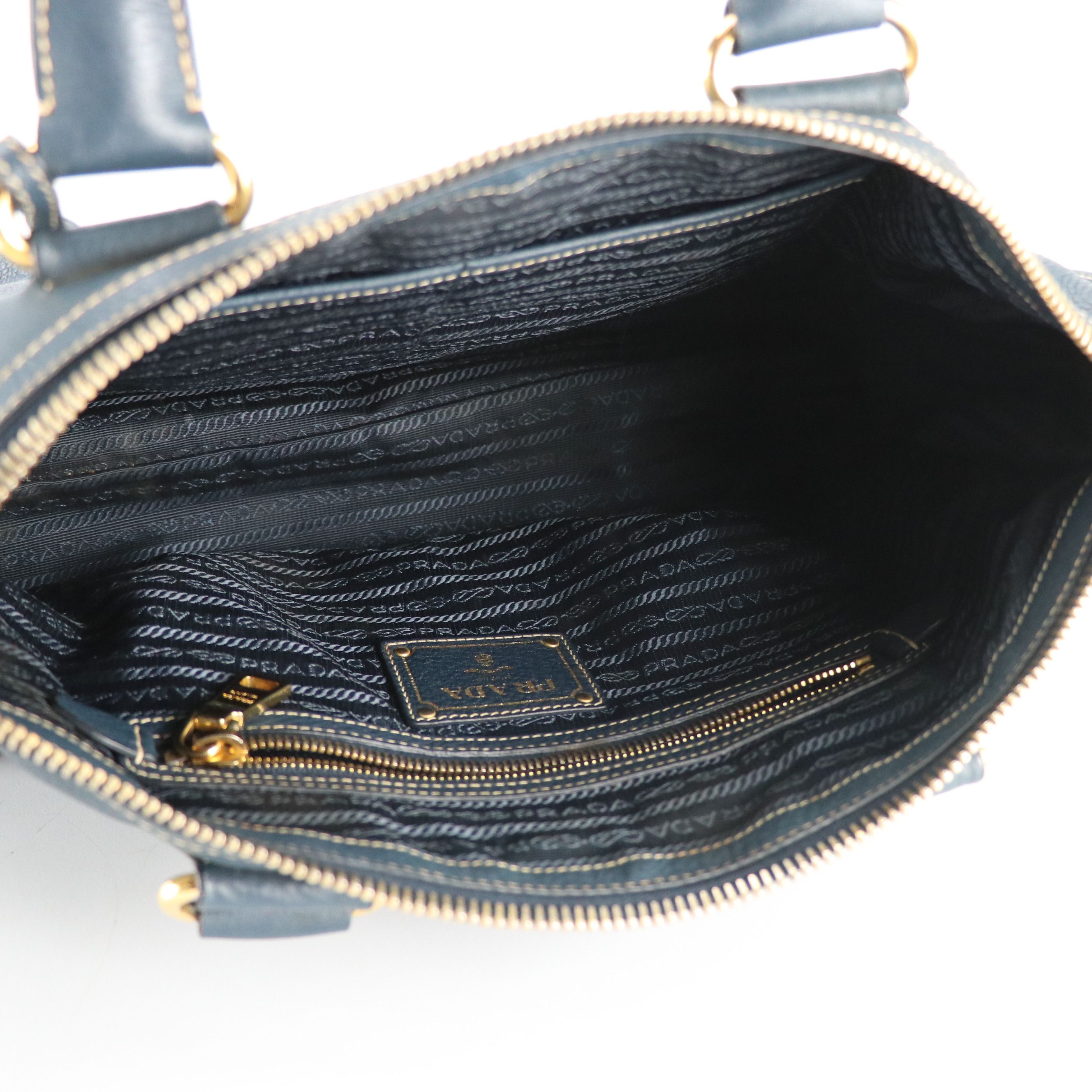 Prada Satchel Bag in Blue Vitello Daino Leather