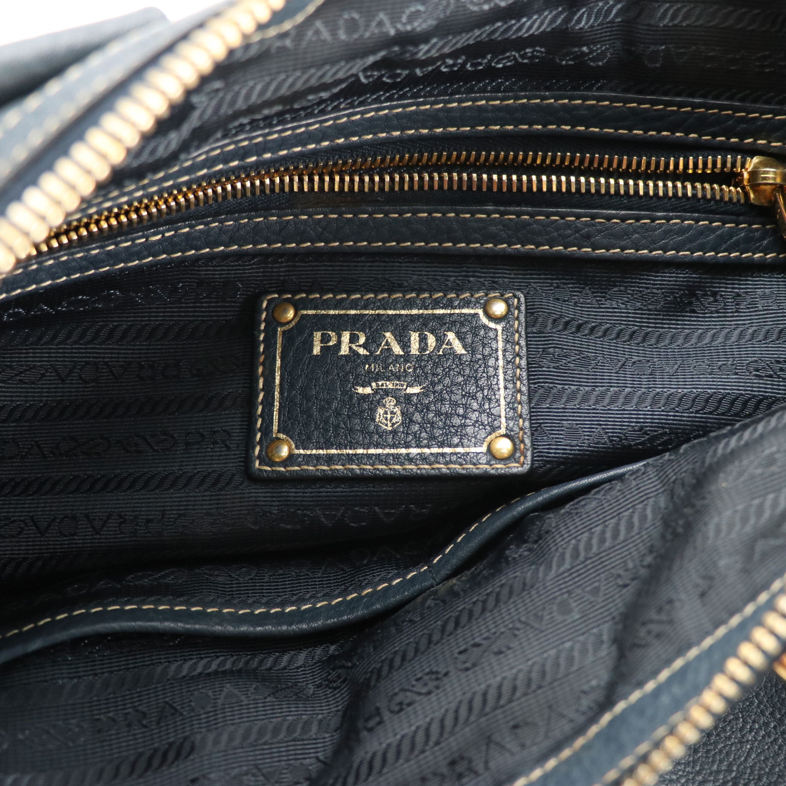 Prada Satchel Bag in Blue Vitello Daino Leather