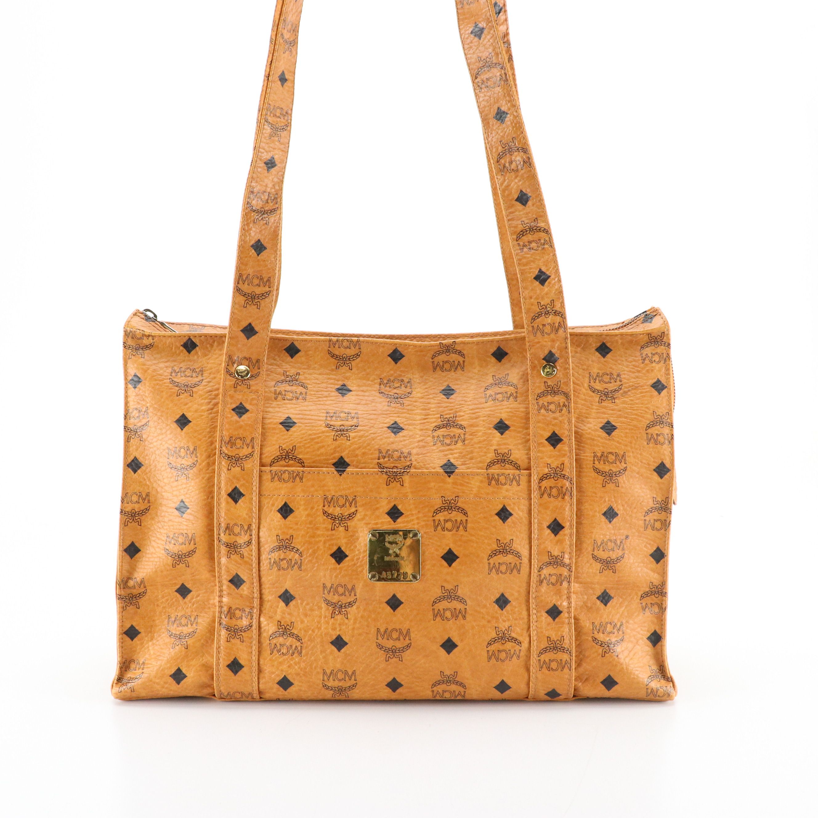 MCM Tote Bag in Cognac Visetos Coated Canvas