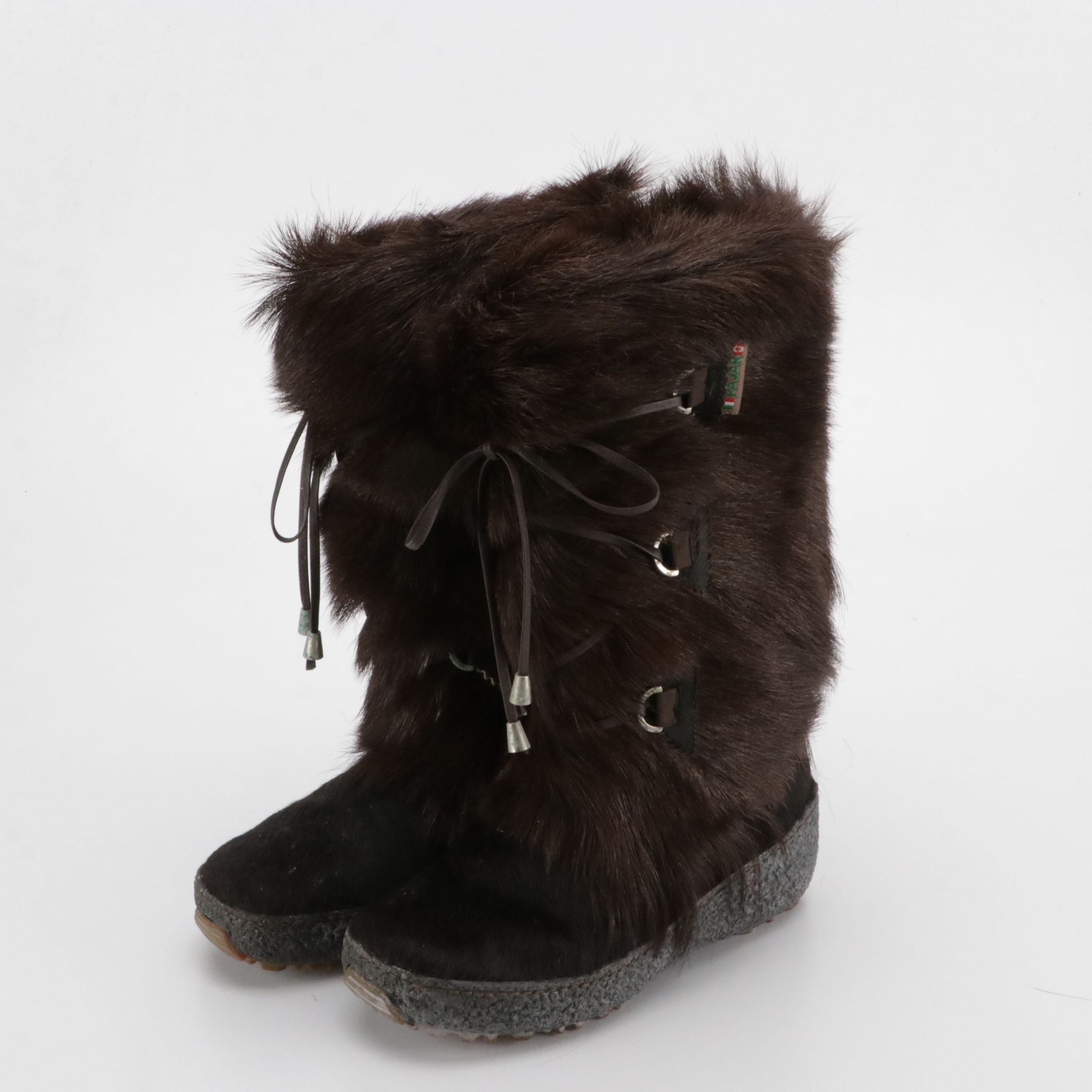 Pajar Après-Ski Dark Brown Goat Fur Snow Boots with Wool Lining