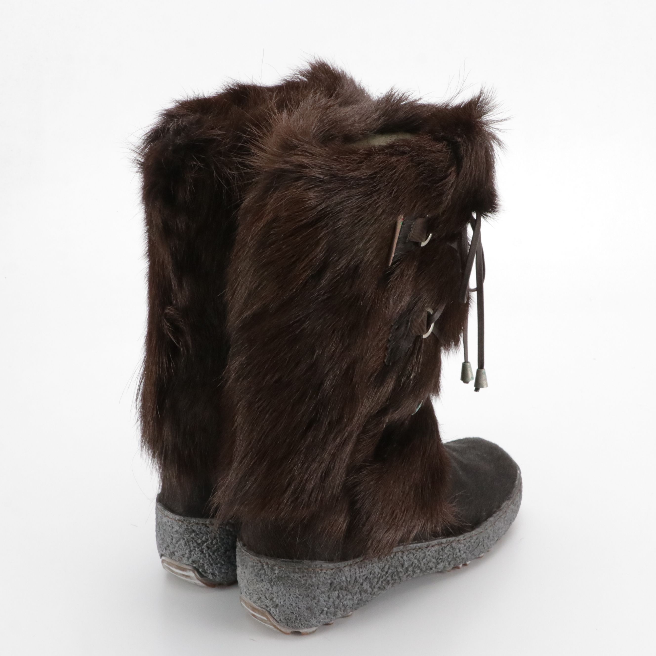 Pajar Après-Ski Dark Brown Goat Fur Snow Boots with Wool Lining