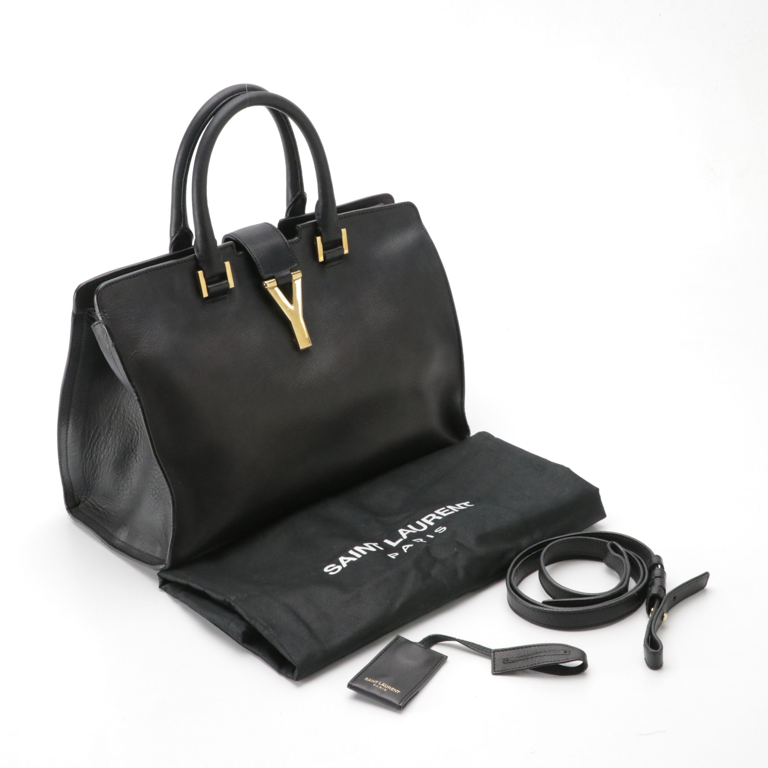 Saint Laurent Small Classic Y Cabas Two-Way Shoulder Bag in Black Leather