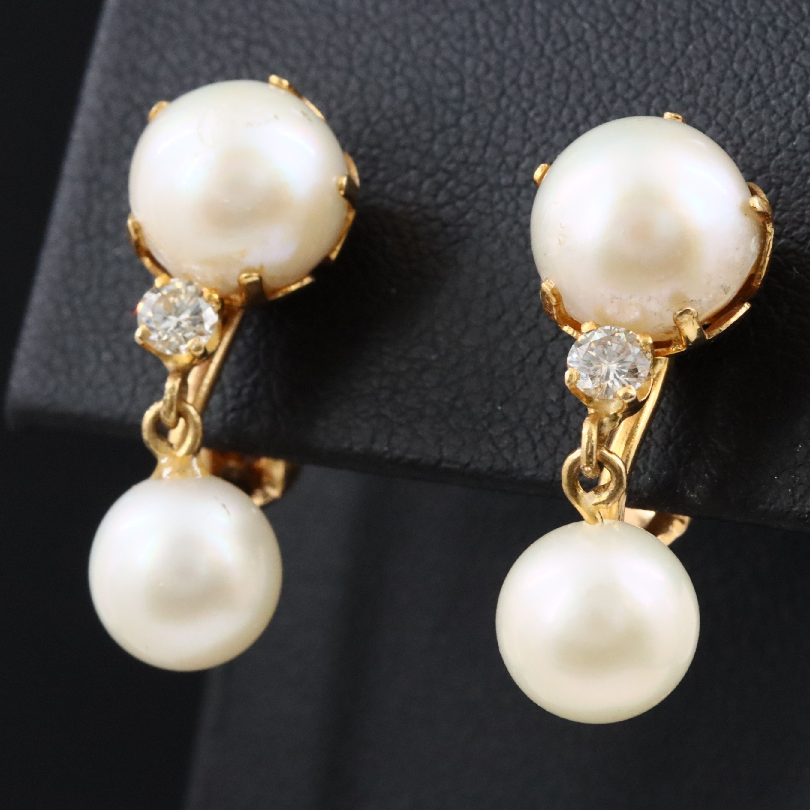 14K Pearl and Diamond Drop Earrings