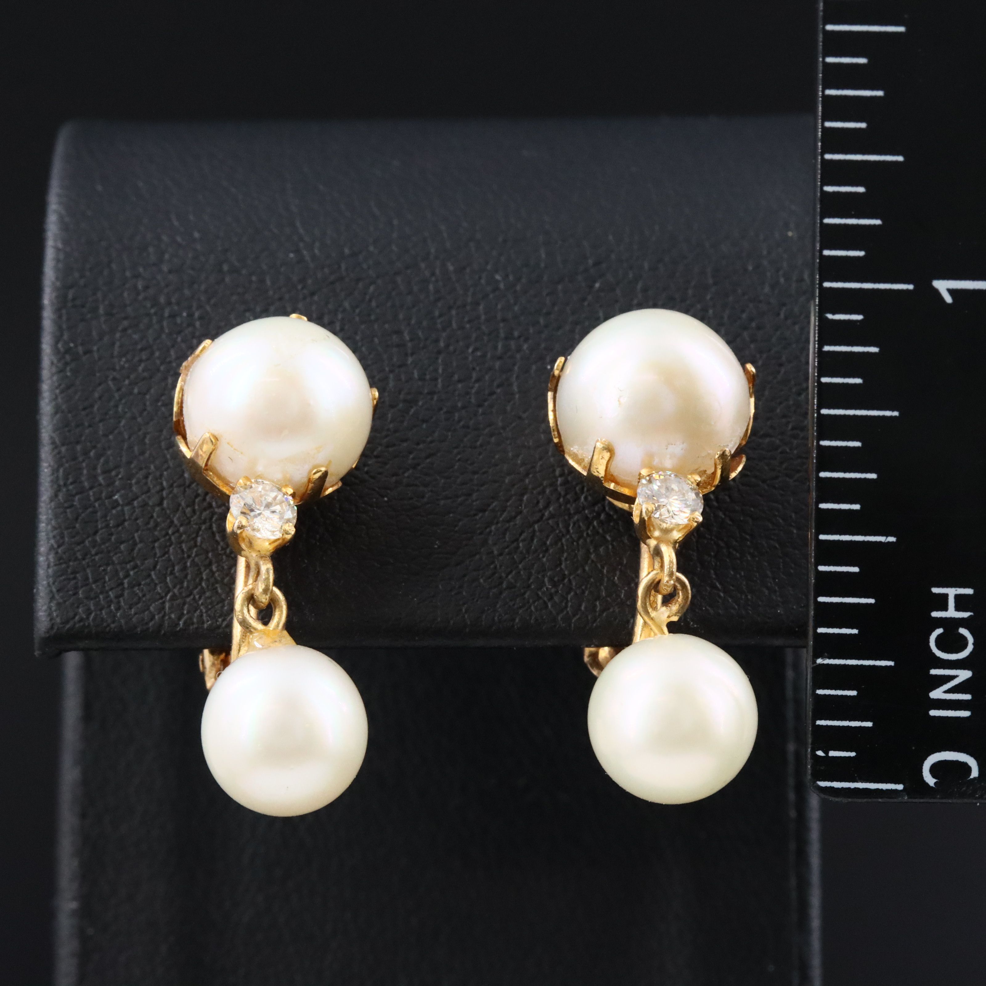 14K Pearl and Diamond Drop Earrings
