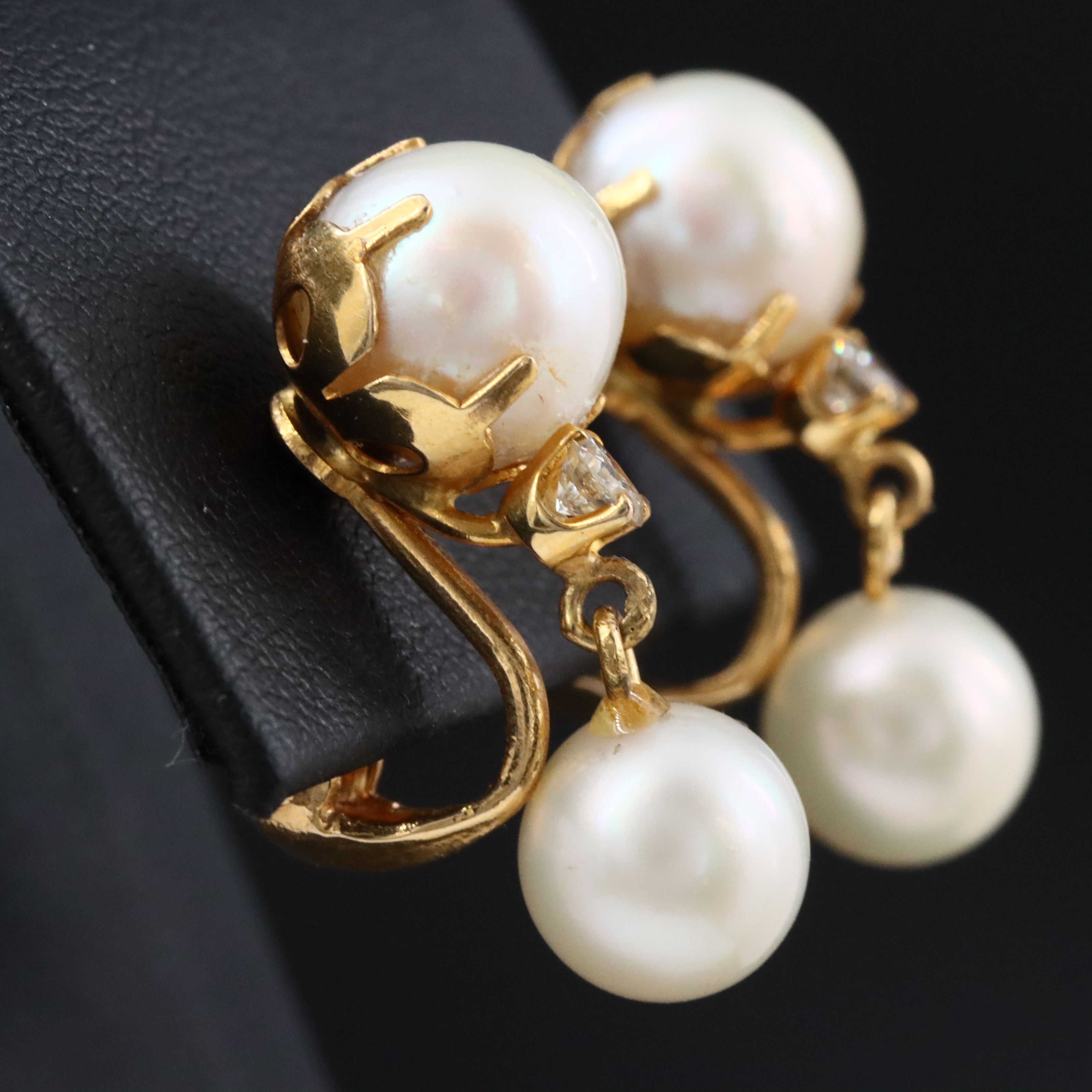 14K Pearl and Diamond Drop Earrings