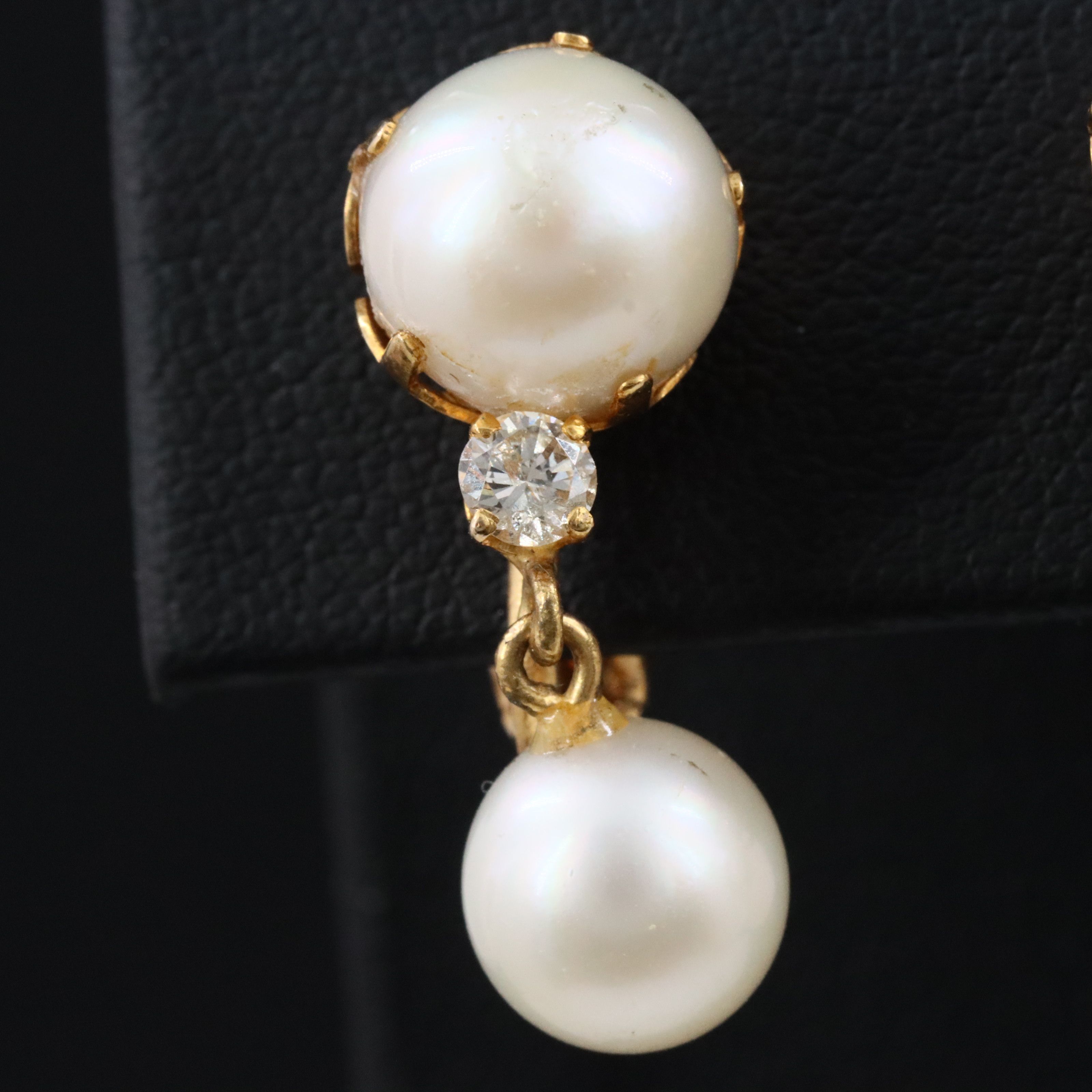 14K Pearl and Diamond Drop Earrings