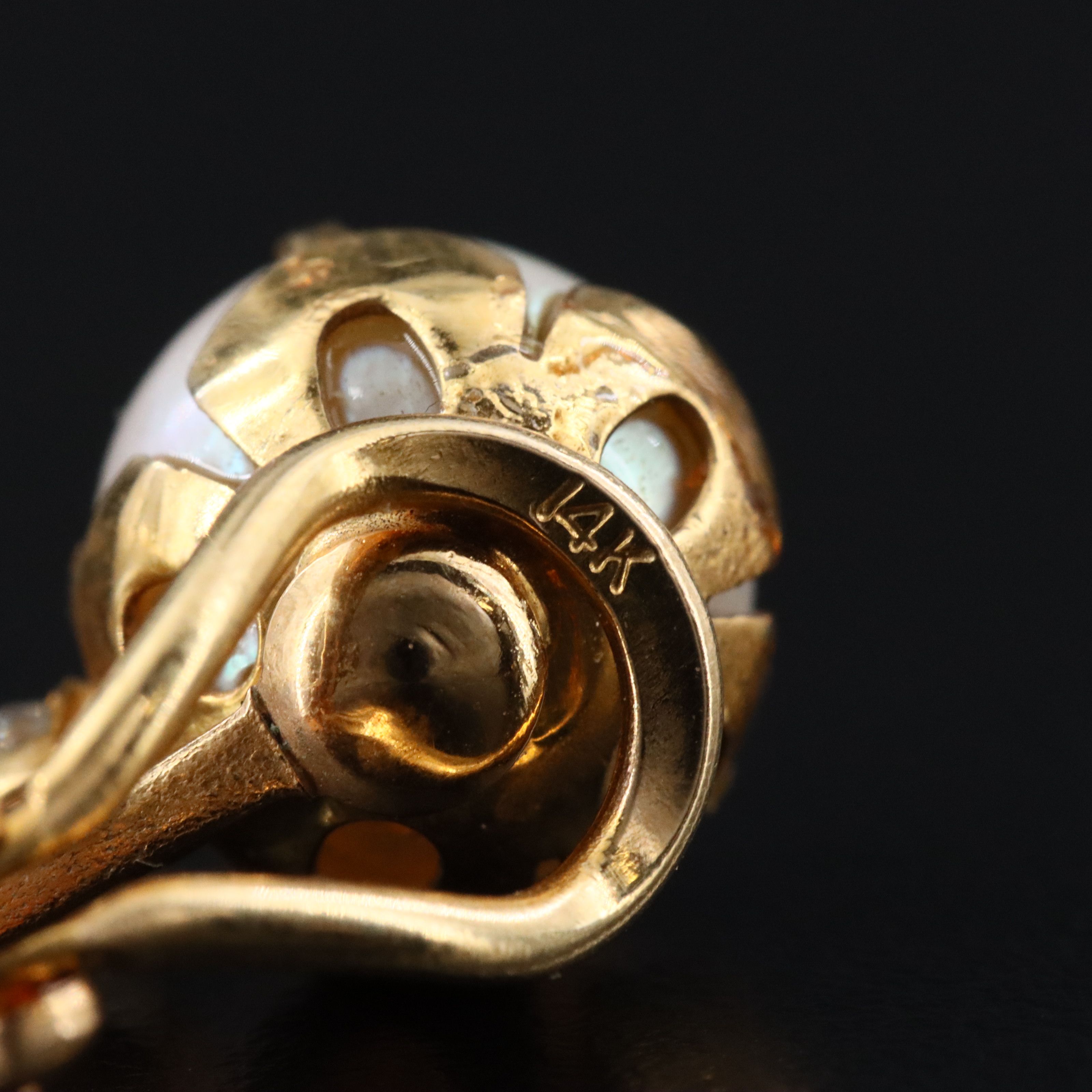 14K Pearl and Diamond Drop Earrings