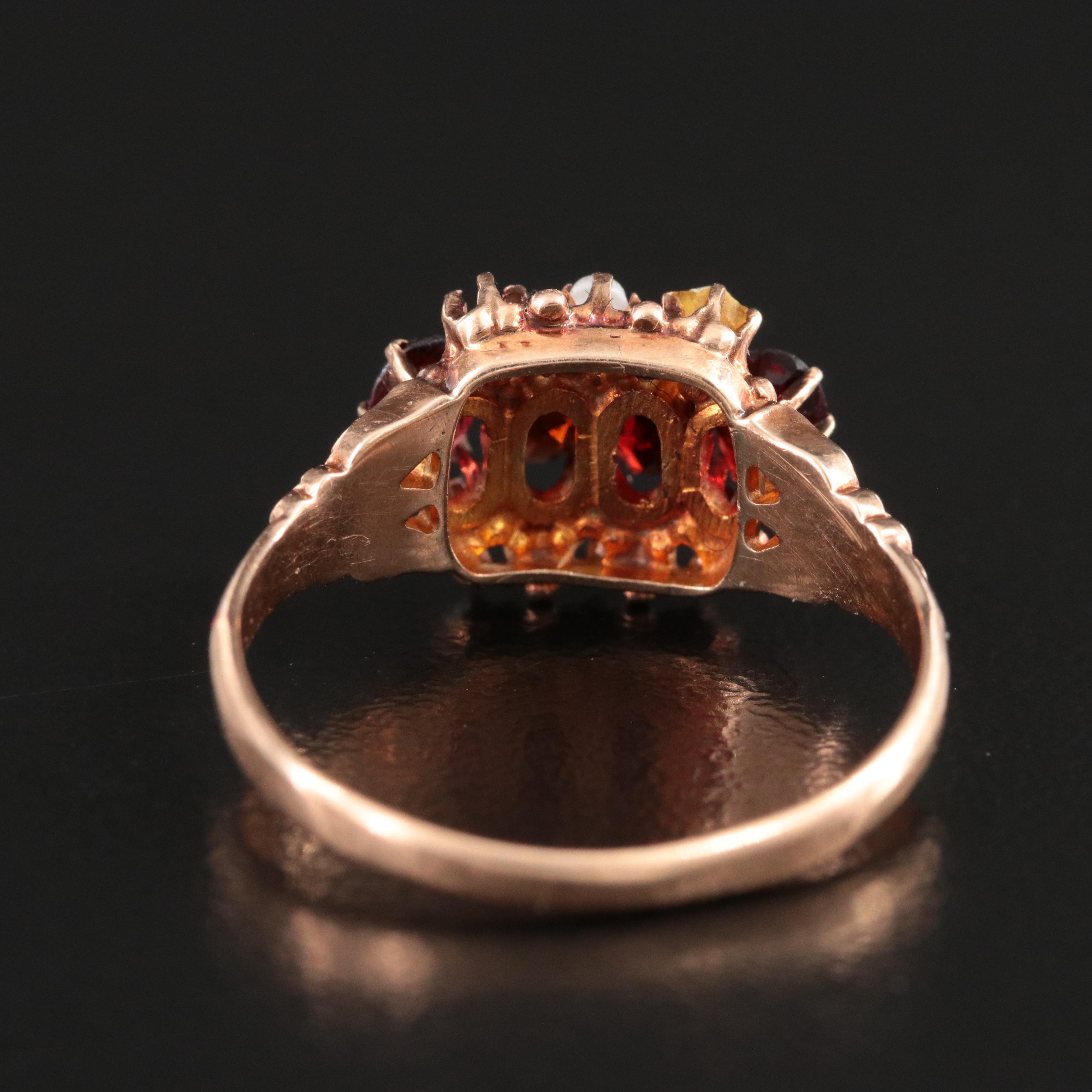 Victorian 10K Rose Gold Garnet and Seed Pearl Ring