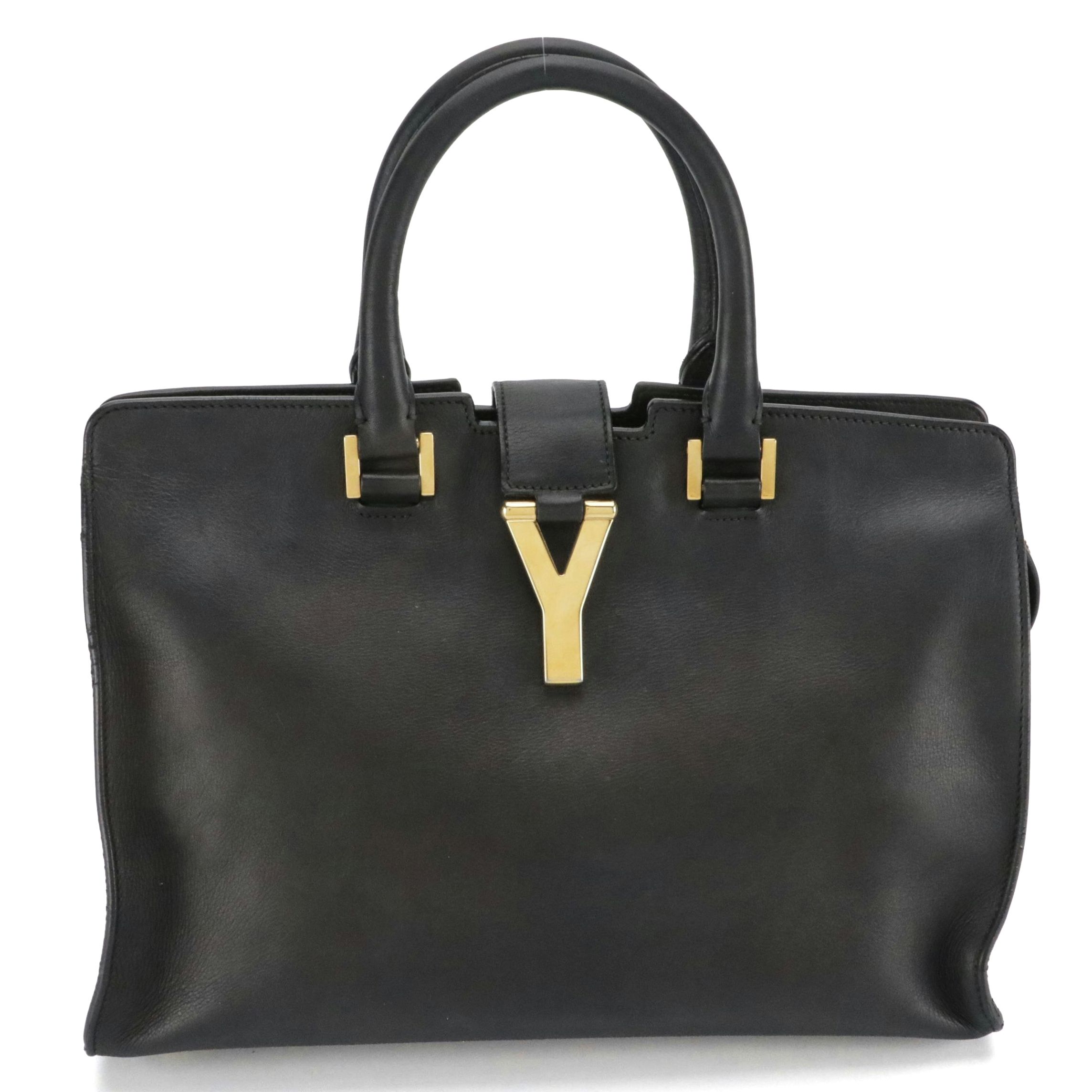 Saint Laurent Small Classic Y Cabas Two-Way Shoulder Bag in Black Leather