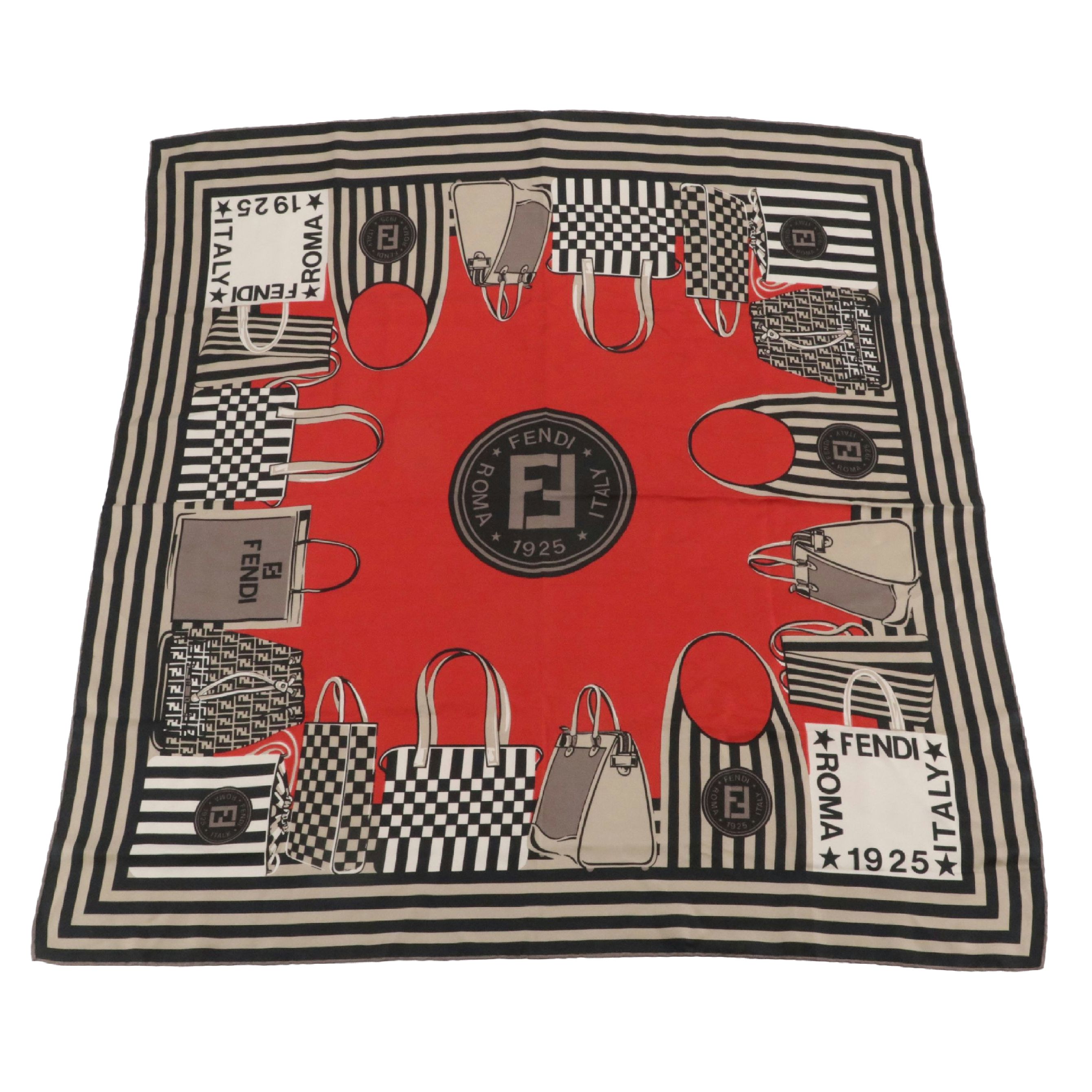 Fendi Handbag Printed Silk Twill Scarf