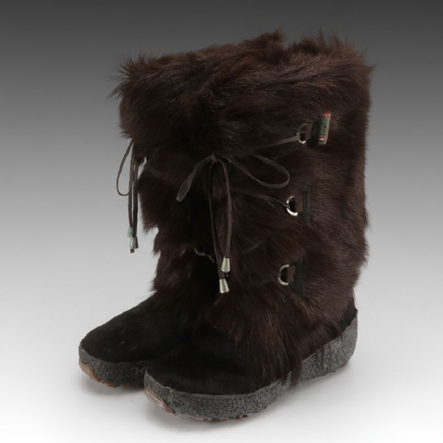 Pajar Après-Ski Dark Brown Goat Fur Snow Boots with Wool Lining