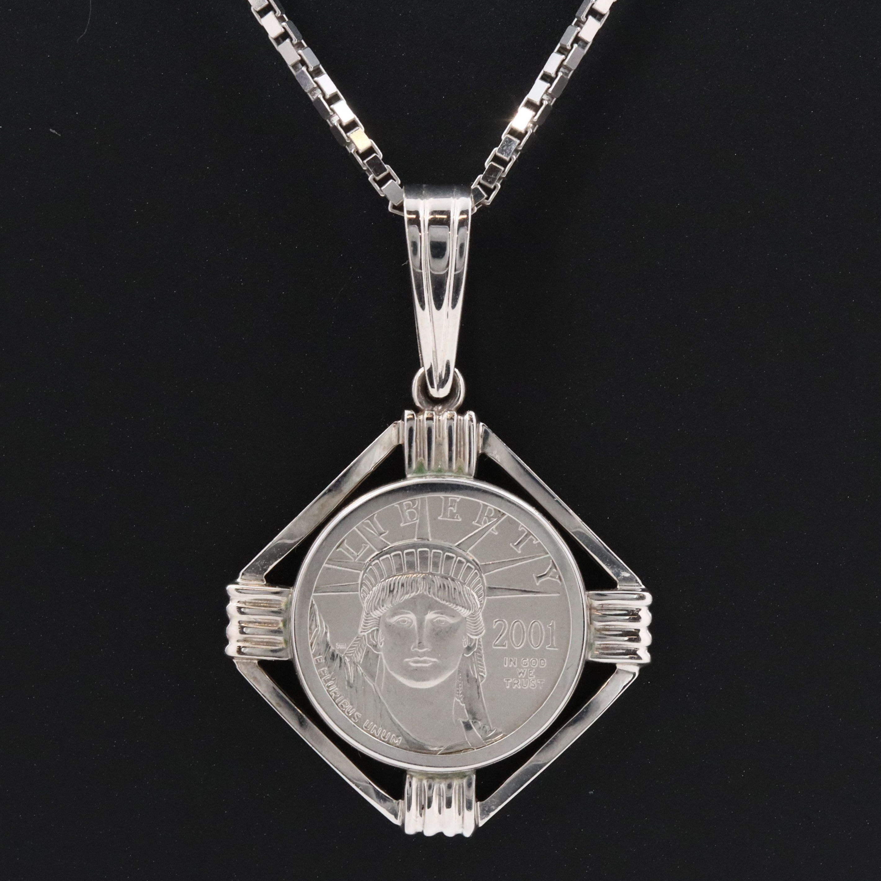 14K Necklace with 2001 $10 1/10th Oz. Platinum Eagle Bullion Coin