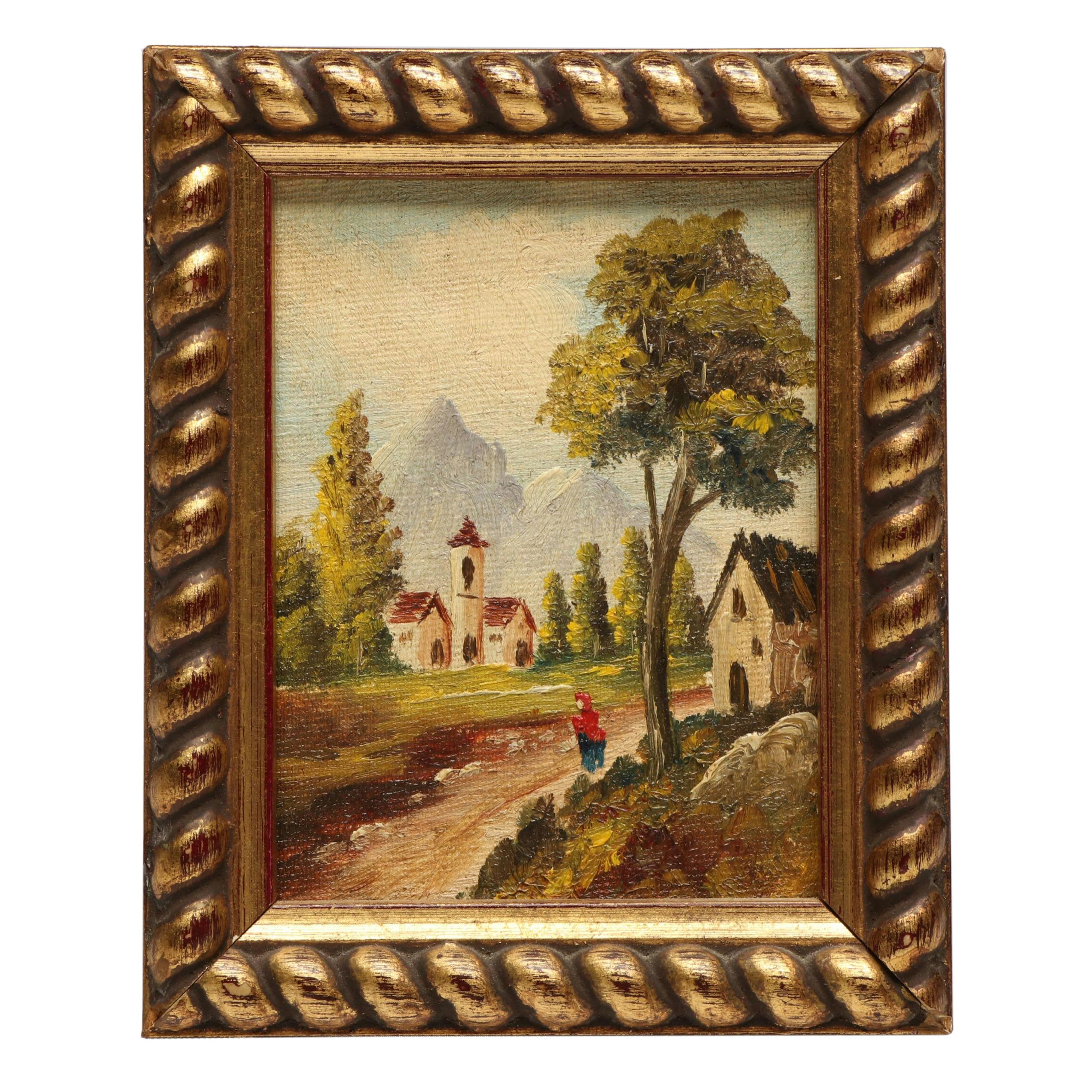 Miniature Oil Paintings of Countryside Scenes, 20th Century