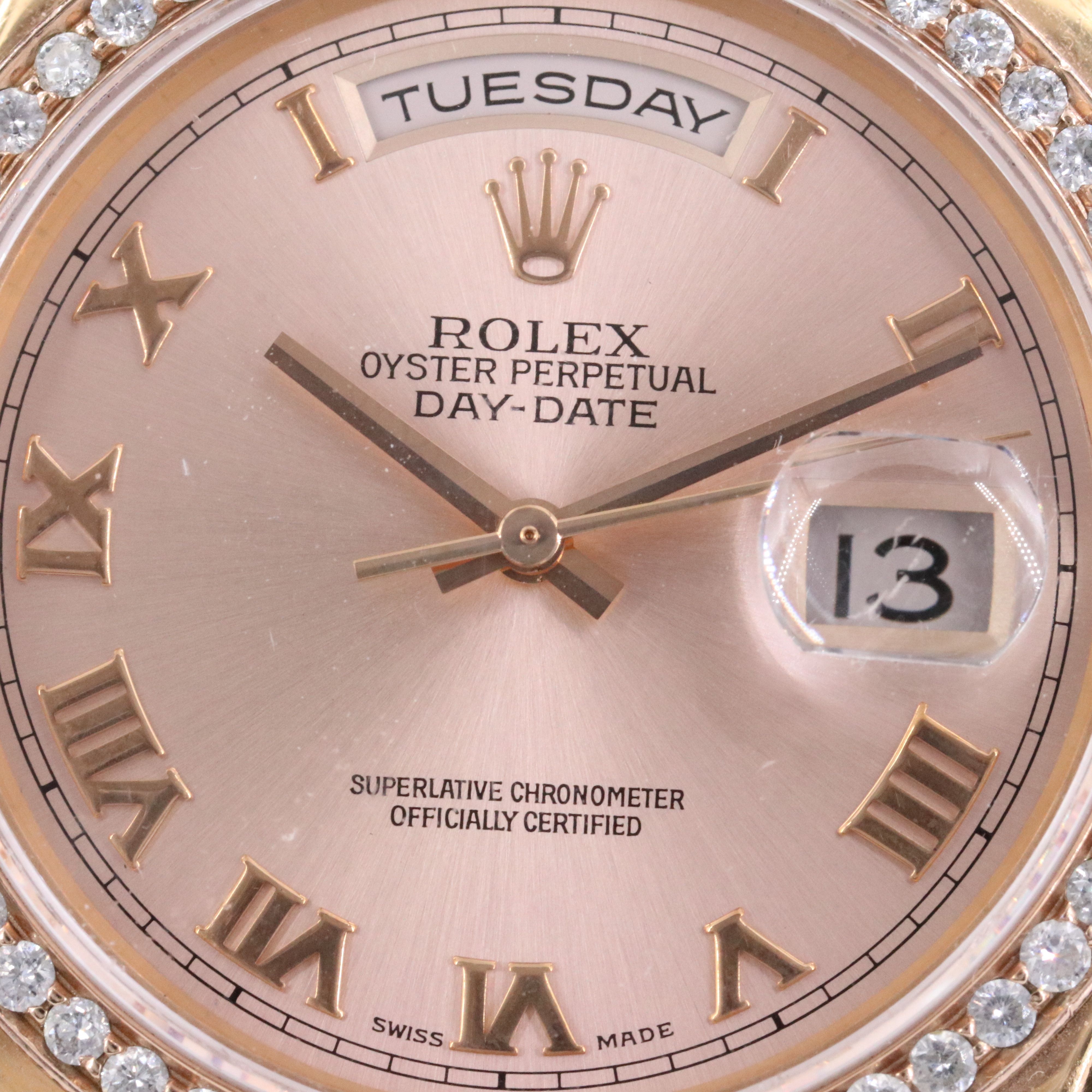 2005 Rolex Day - Date President 18K Everose Custom Diamond Bezel 118325 Watch