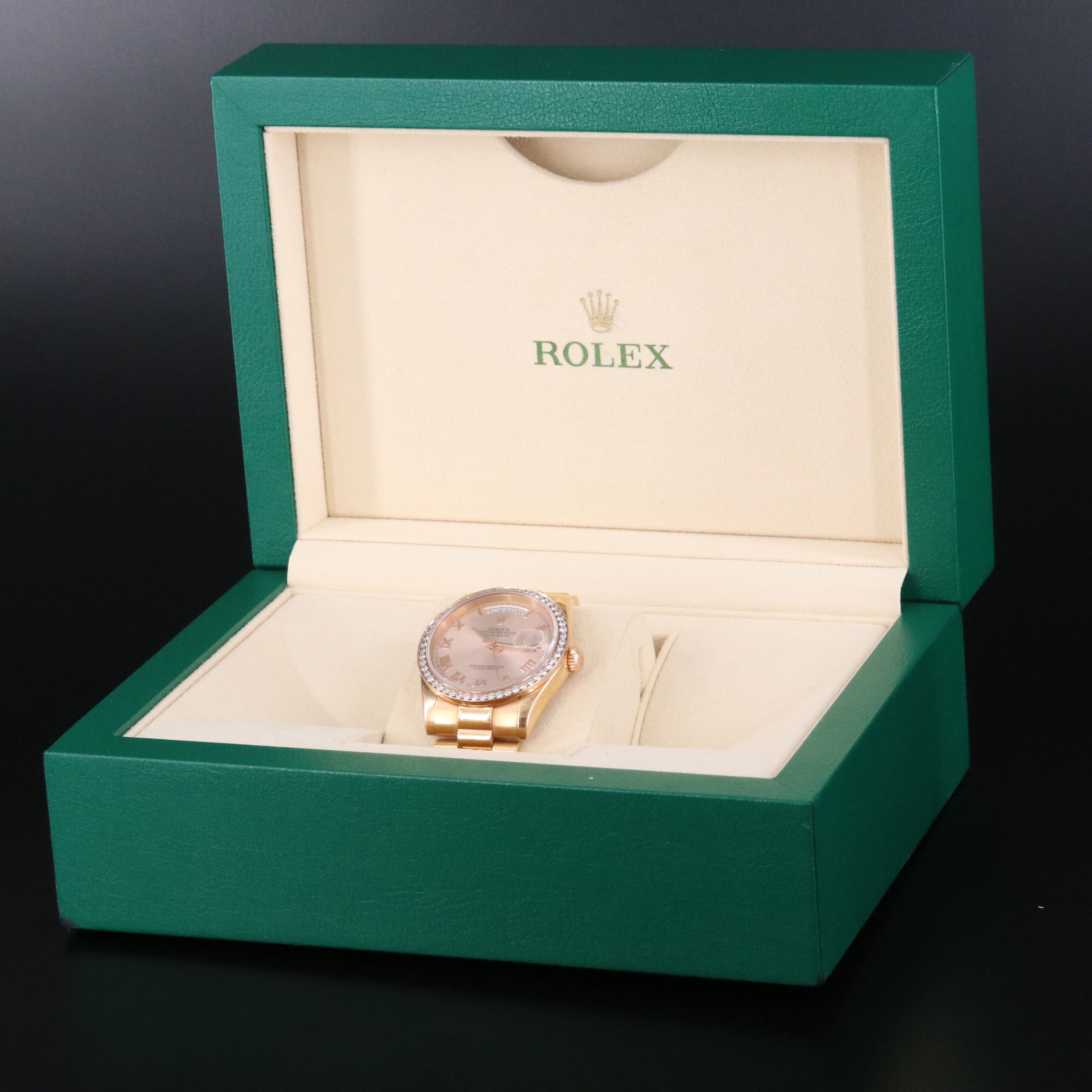 2005 Rolex Day - Date President 18K Everose Custom Diamond Bezel 118325 Watch