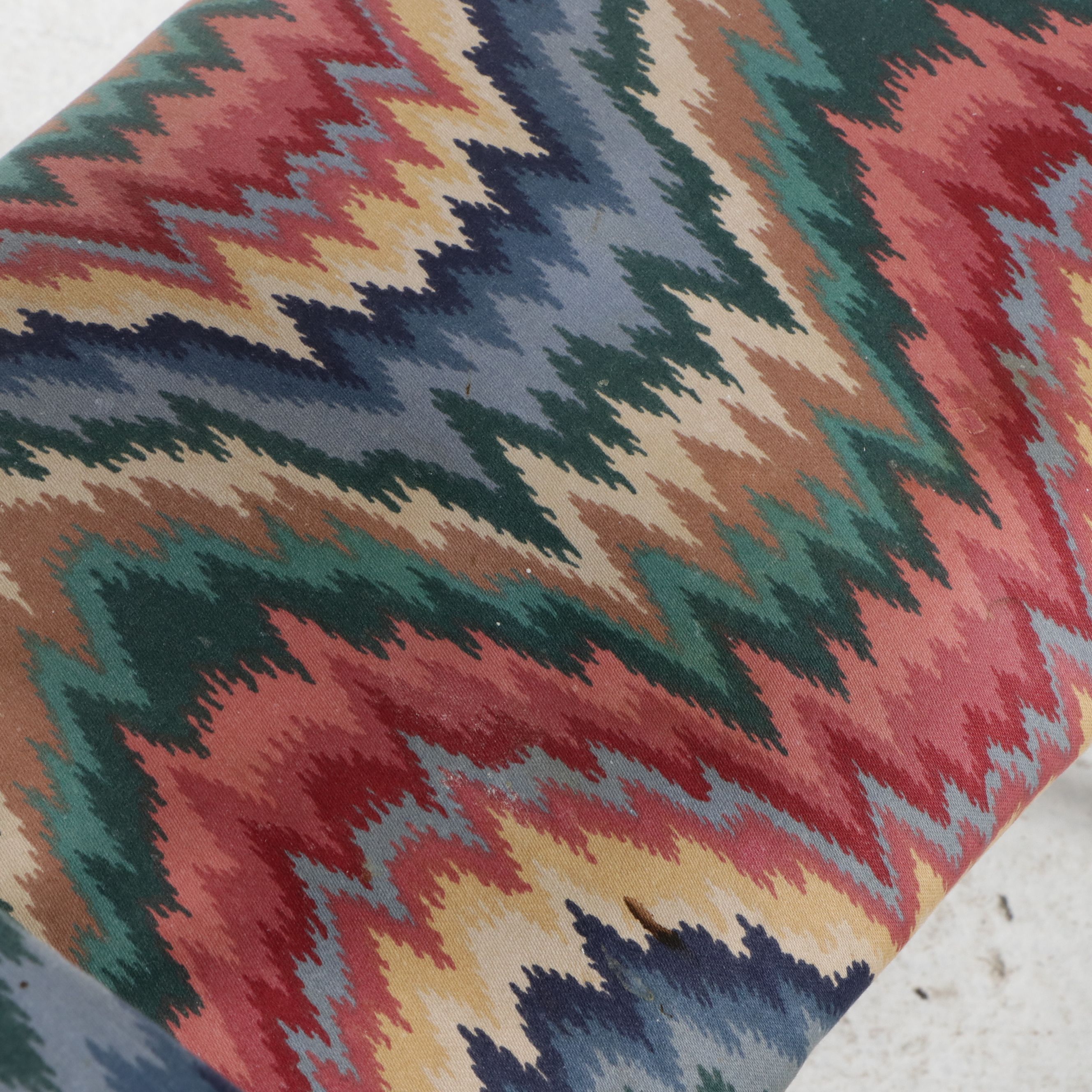 Victorian White-Painted Wrought Iron Bench with Flame Stitch Pattern Upholstery