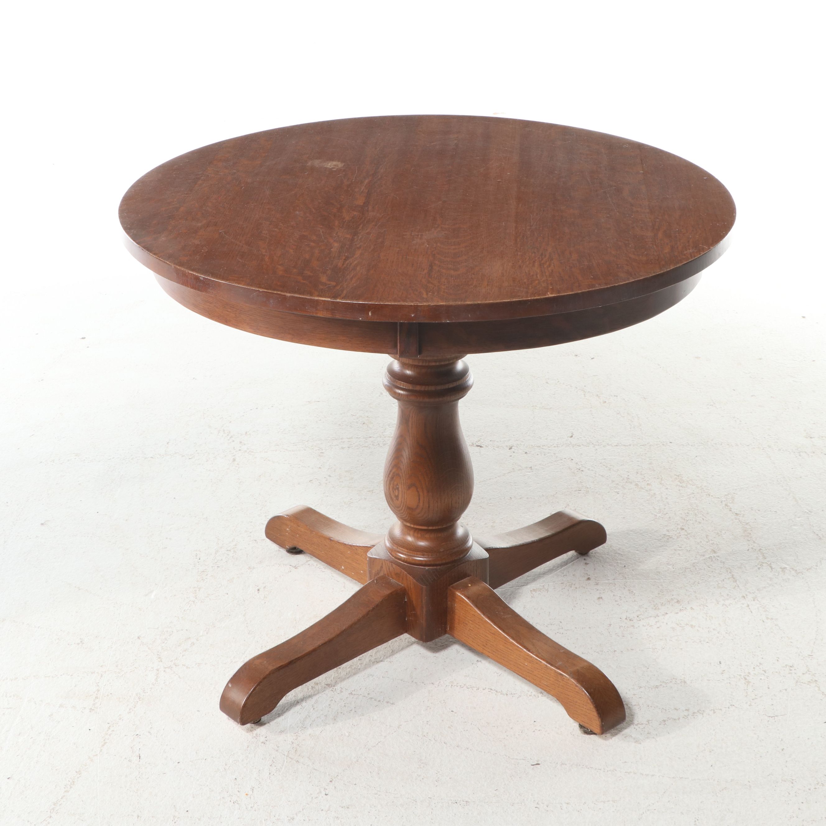 Oak Pedestal Table with Pair of Best Chairs Inc. Upholstered Side Chairs