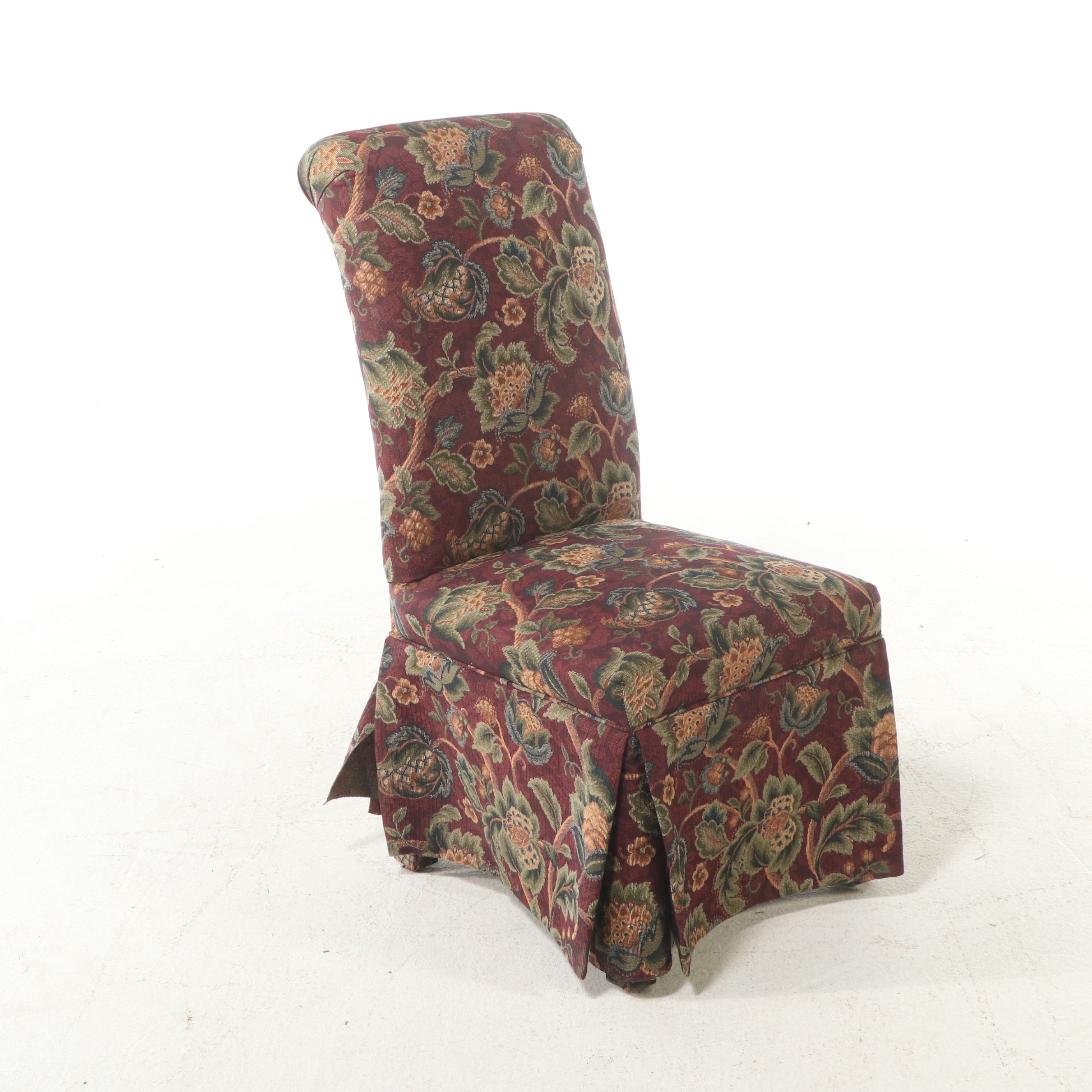 Oak Pedestal Table with Pair of Best Chairs Inc. Upholstered Side Chairs