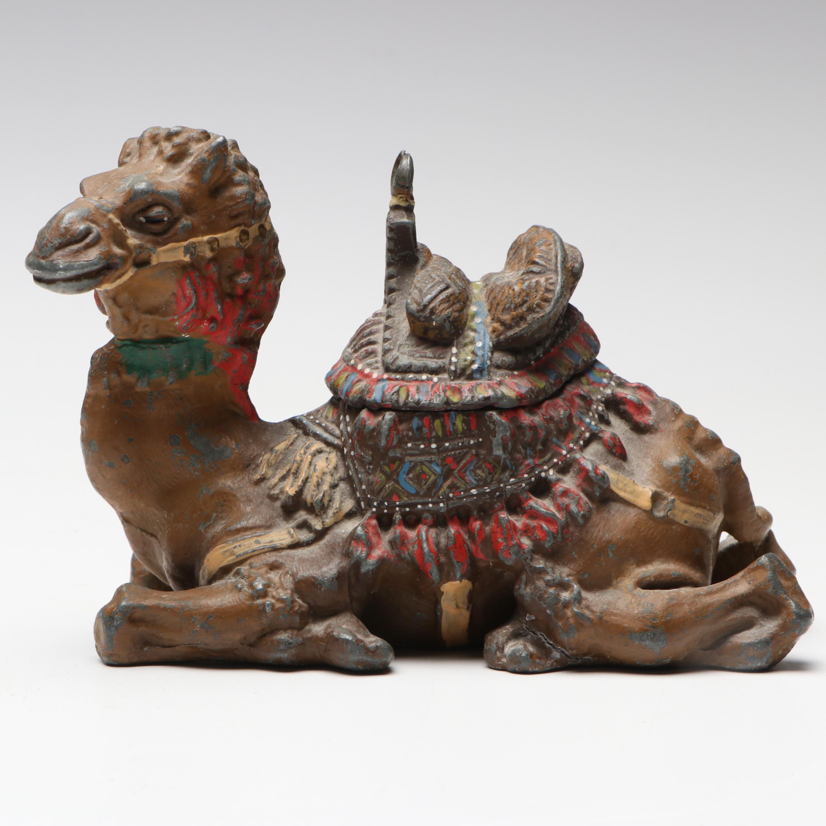 Orientalist Style Cold-Painted Polychrome Spelter Camel Inkwell | EBTH