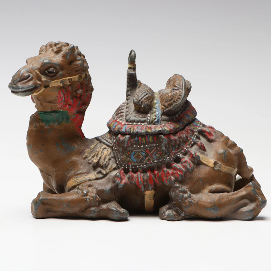 Orientalist Style Cold-Painted Polychrome Spelter Camel Inkwell | EBTH
