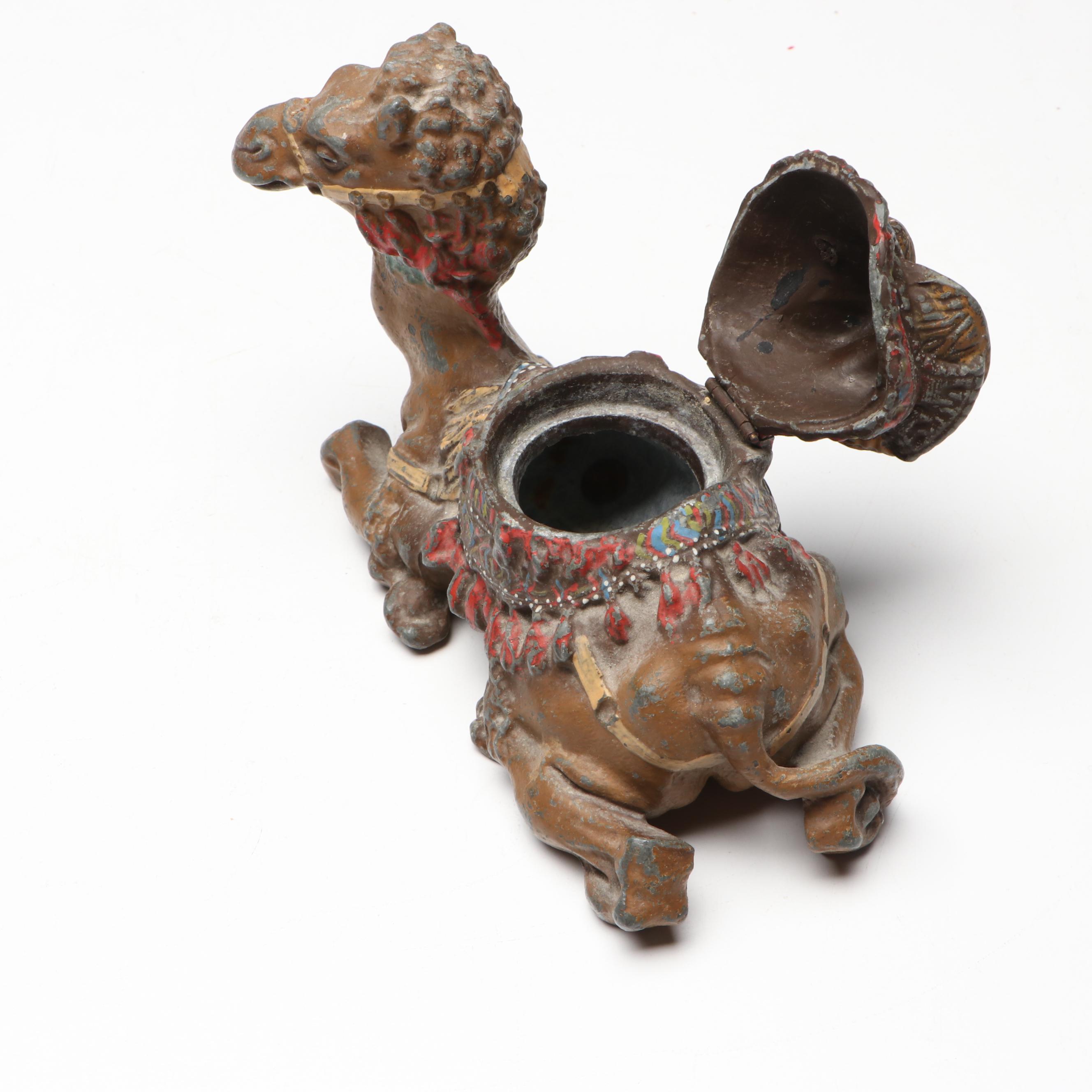 Orientalist Style Cold-Painted Polychrome Spelter Camel Inkwell | EBTH