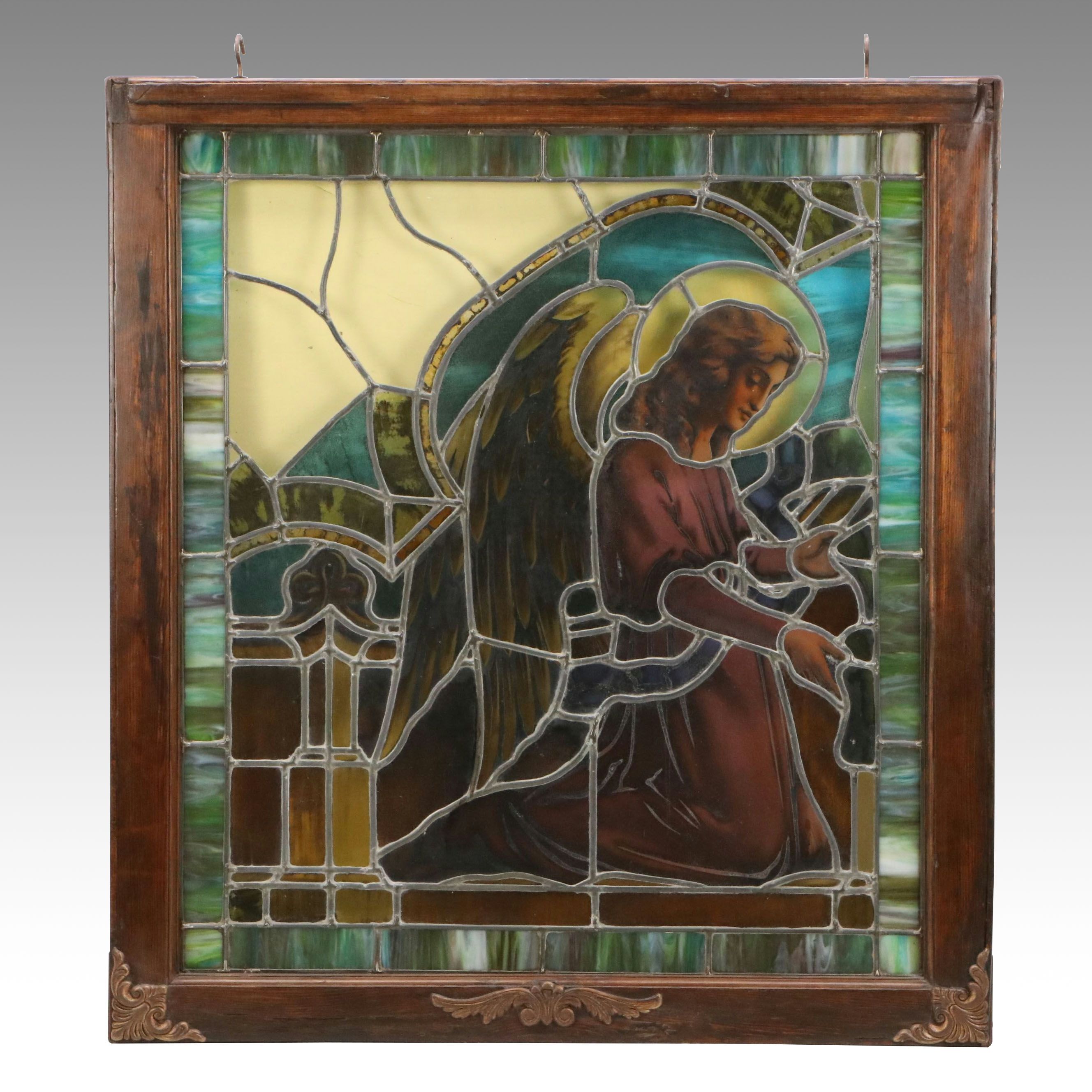 Mixed Media Stained Glass Hanging Window Panel of Angel