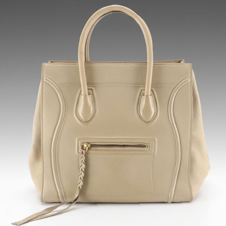 Celine Phantom Luggage Tote Bag in Beige Leather