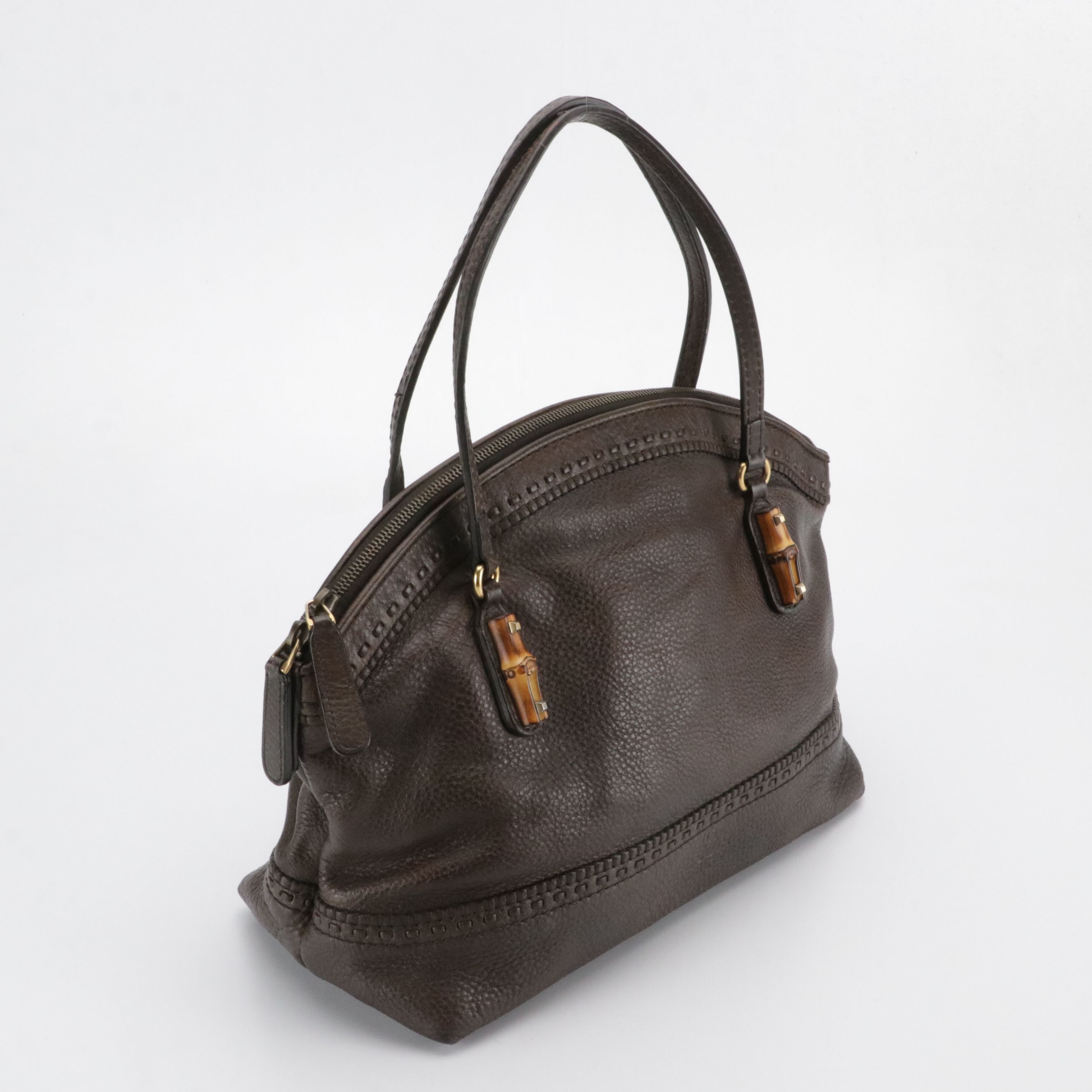 Gucci Laidback Crafty Handbag in Brown Grained Leather with Stitching Details
