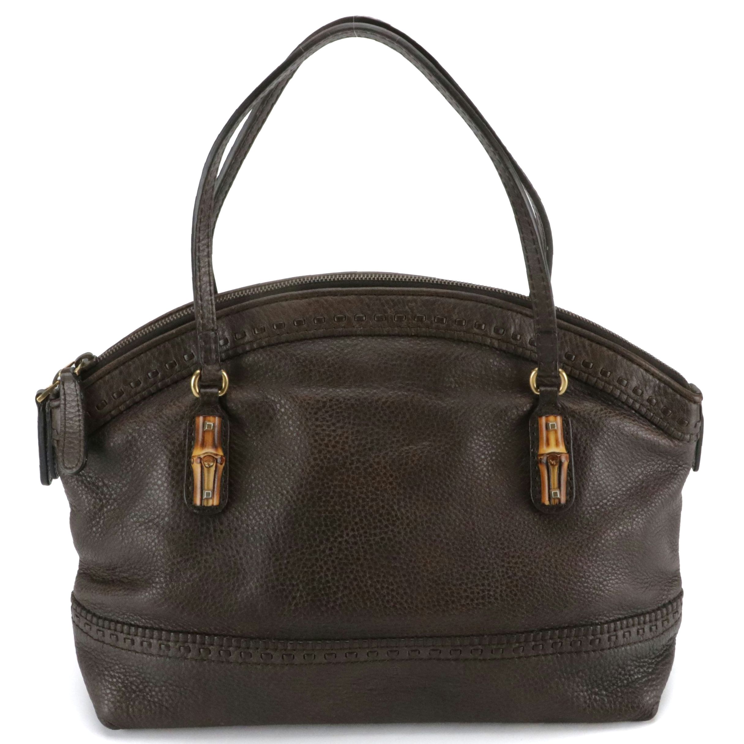 Gucci Laidback Crafty Handbag in Brown Grained Leather with Stitching Details