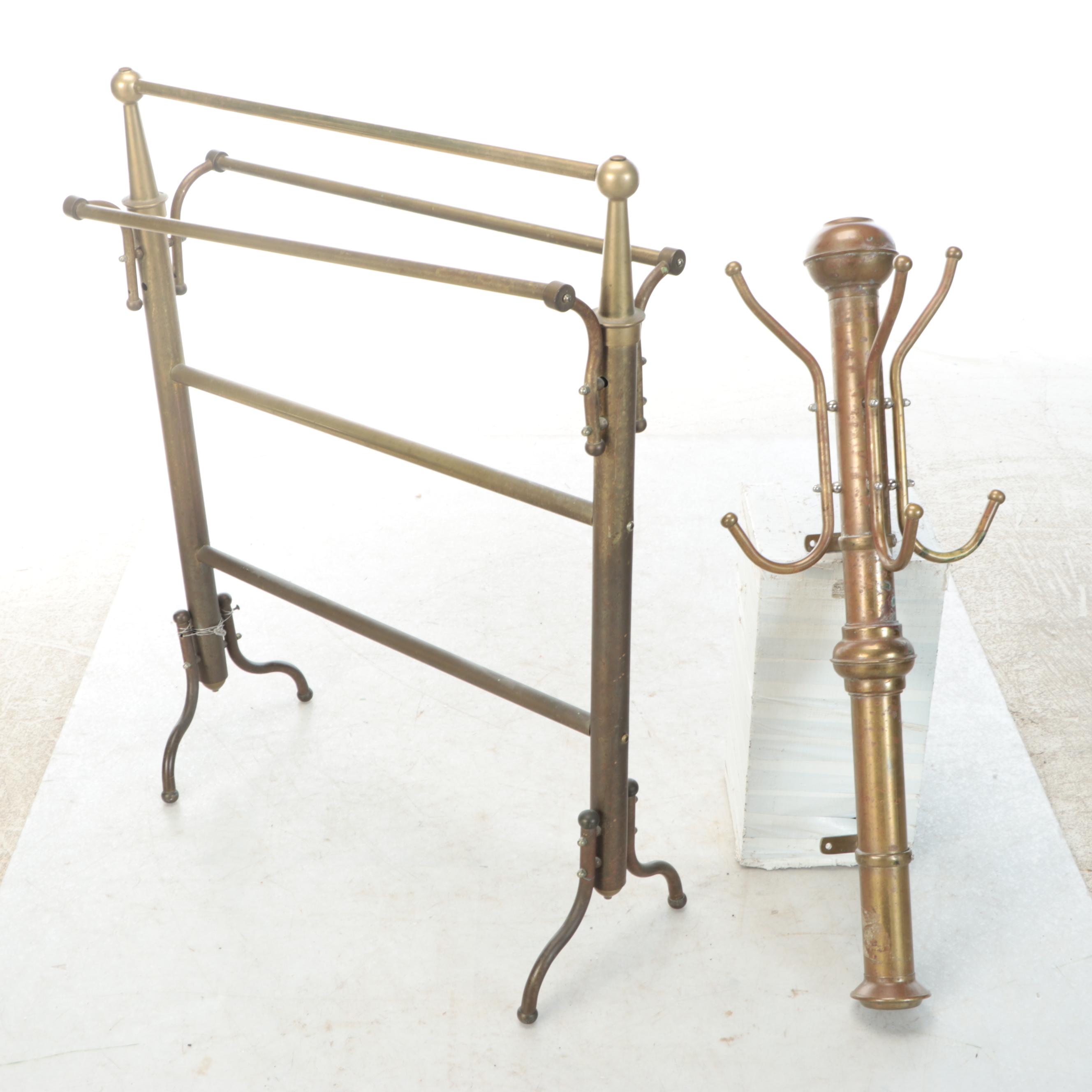 Edwardian Style Brass Wall Hanging Coat Rack and Quilt Stand