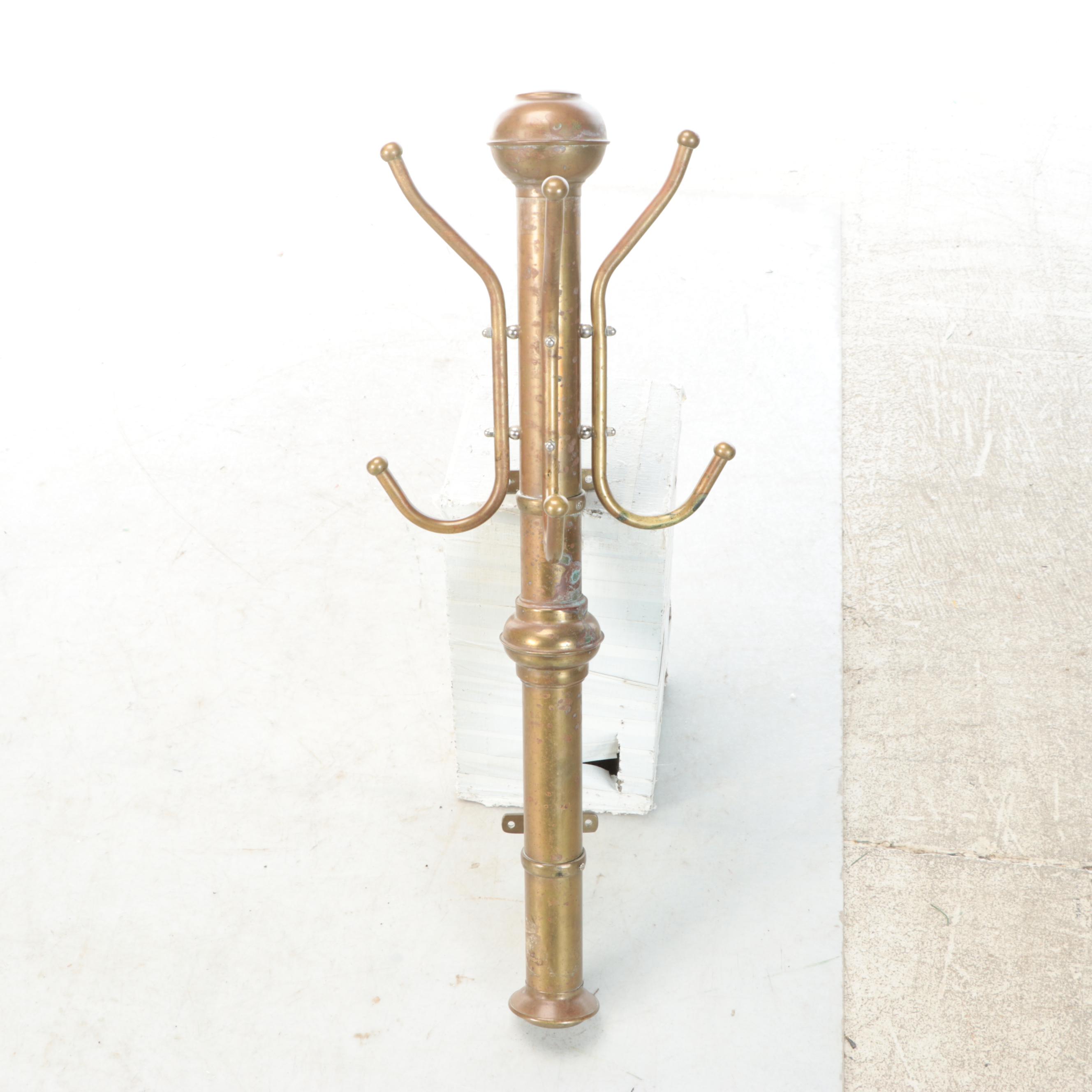 Edwardian Style Brass Wall Hanging Coat Rack and Quilt Stand