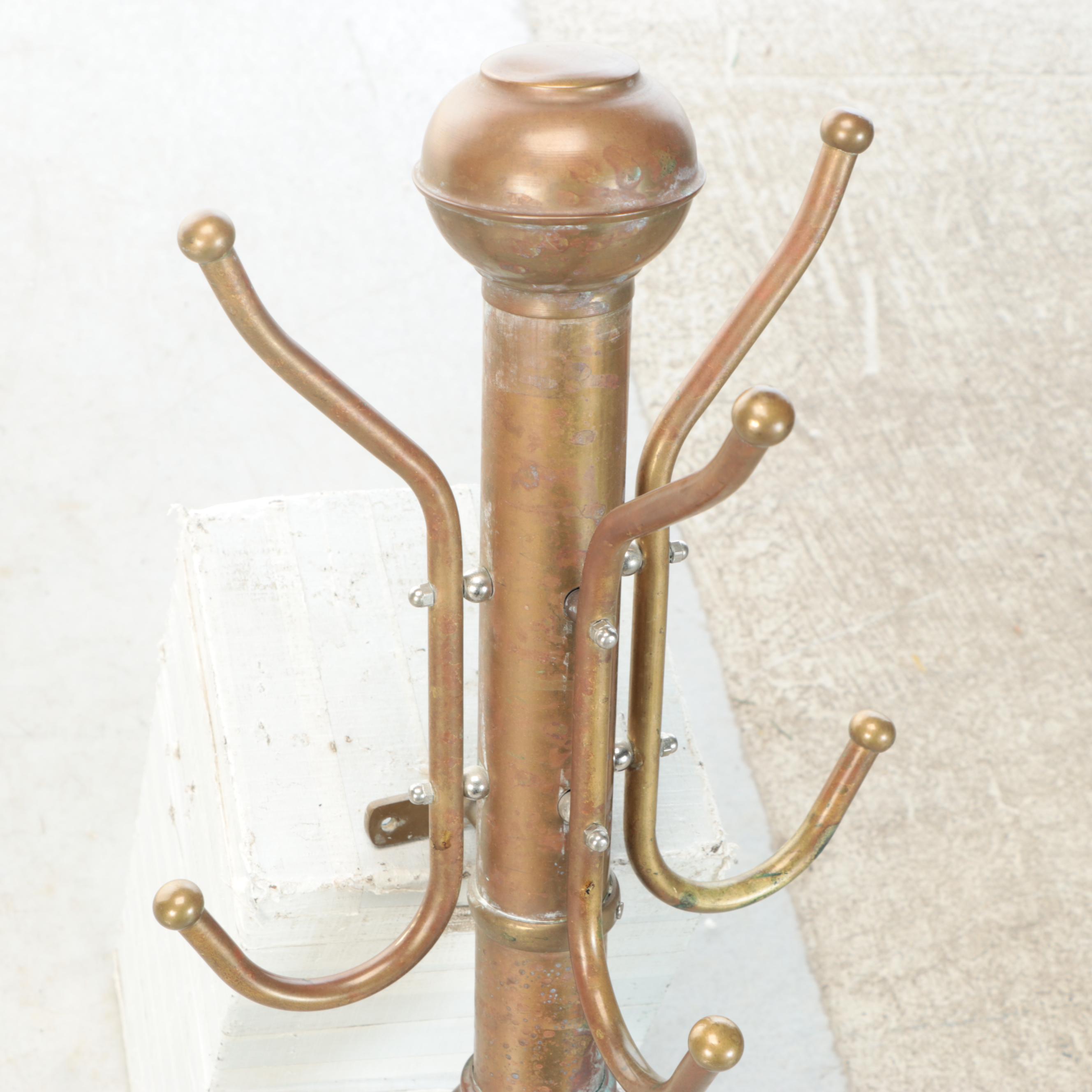 Edwardian Style Brass Wall Hanging Coat Rack and Quilt Stand