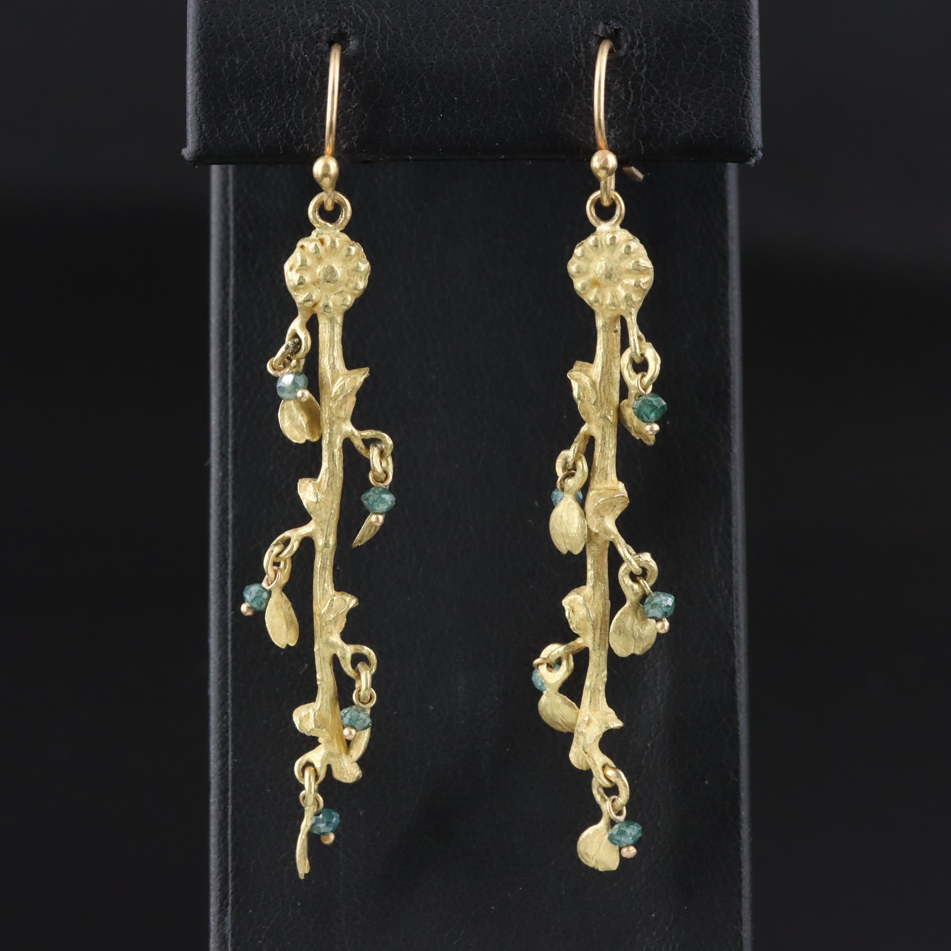 18K Fancy Blue Diamond Branch Drop Earrings
