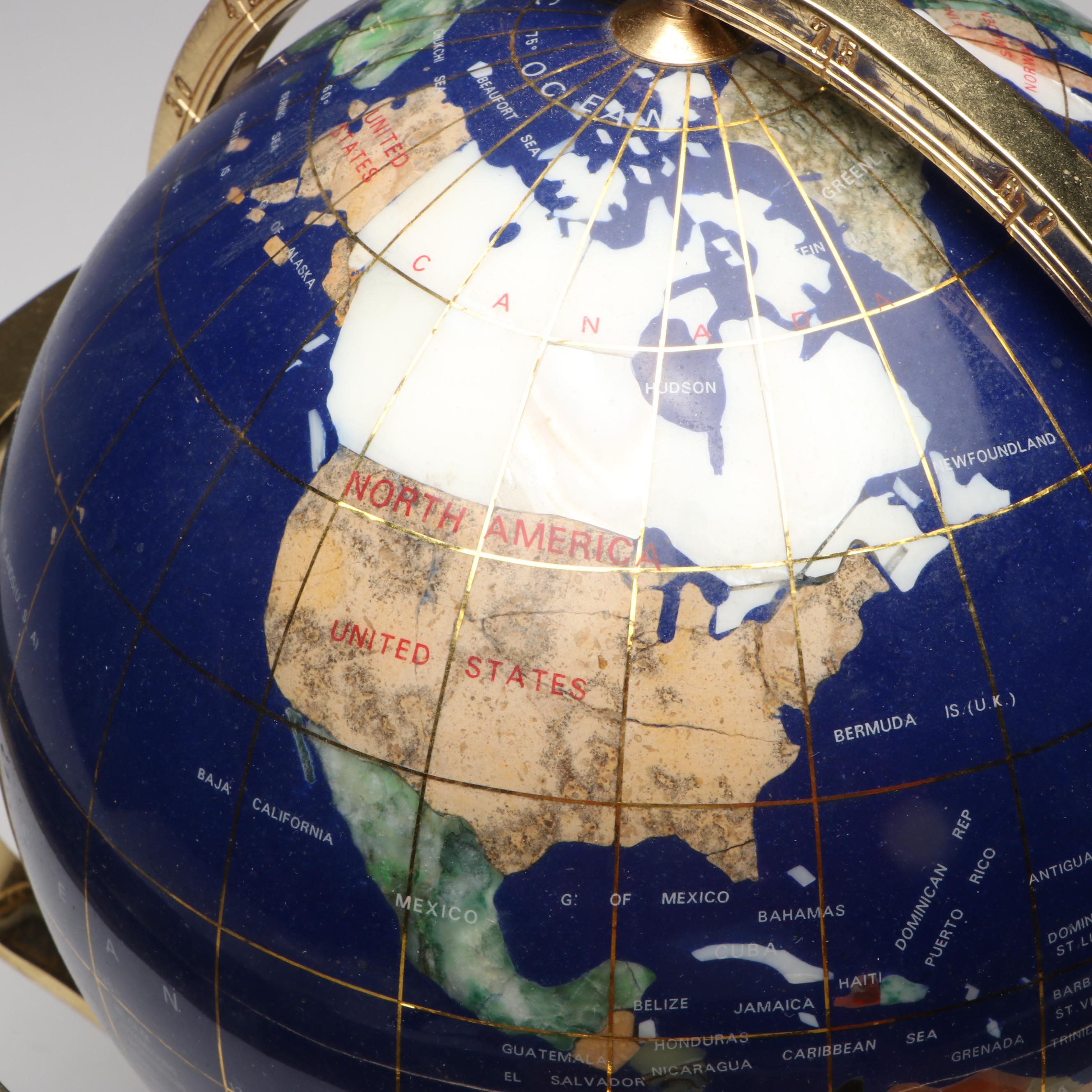 Gemstone Globe with Brass Finish Compass Stand