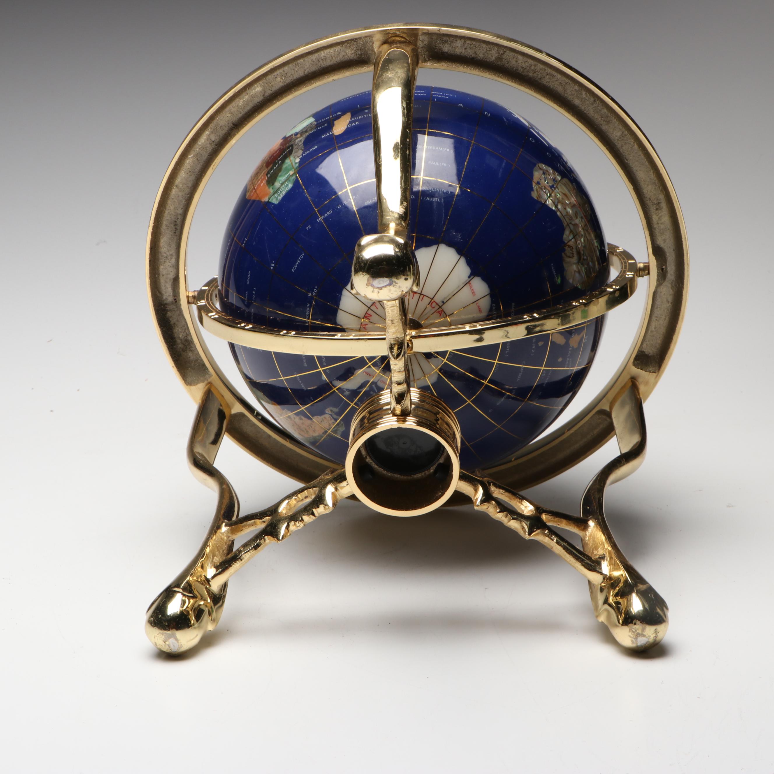 Gemstone Globe with Brass Finish Compass Stand