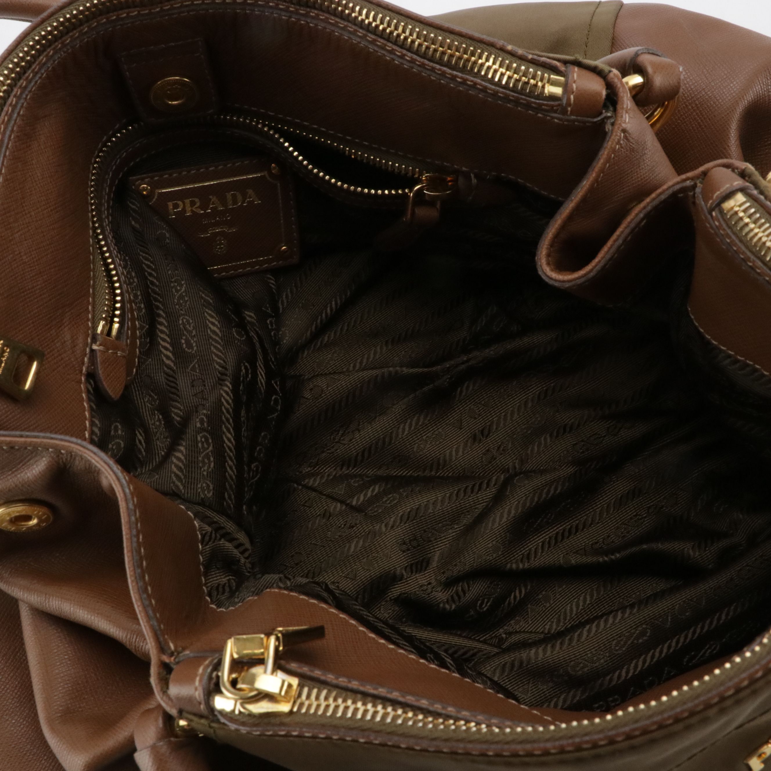 Prada Hobo Shoulder Bag in Mocha Tessuto Nylon and Saffiano Leather