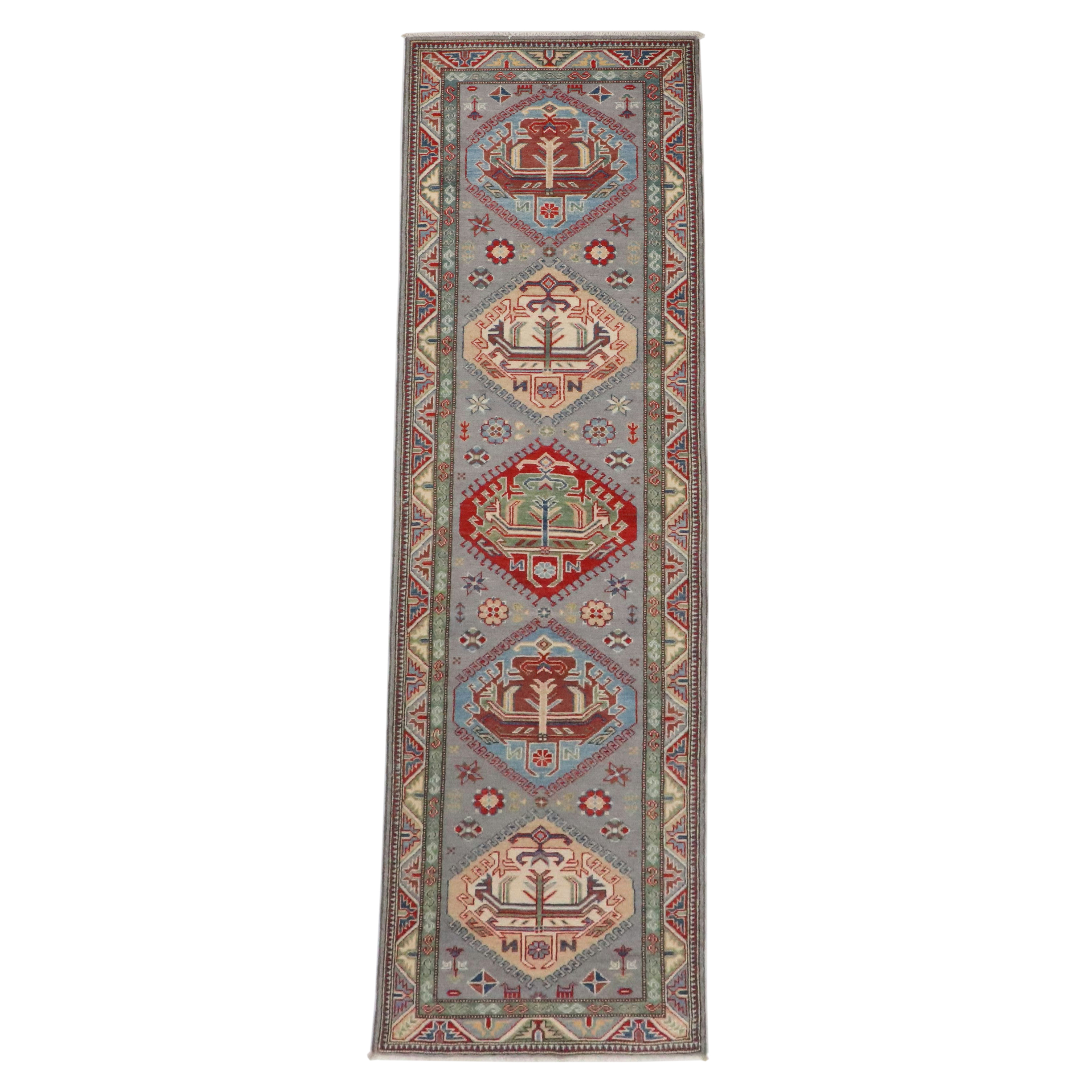 2'7 x 10'2 Hand-Knotted Afghan Kazak Carpet Runner