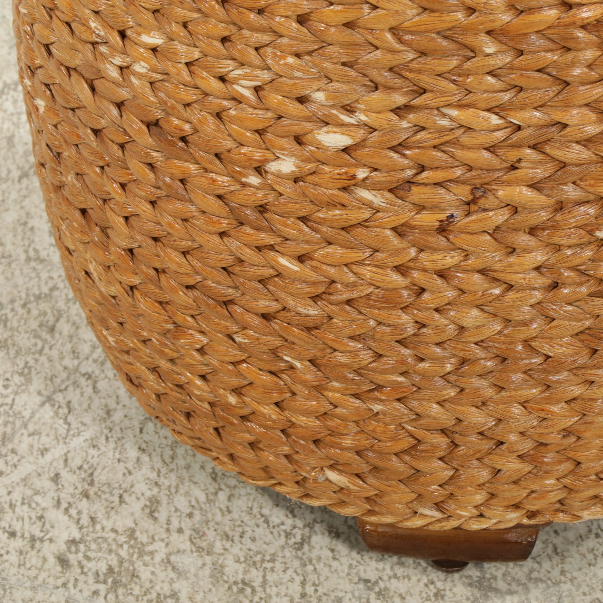 Rattan and Woven Grass Side Table with Glass Top