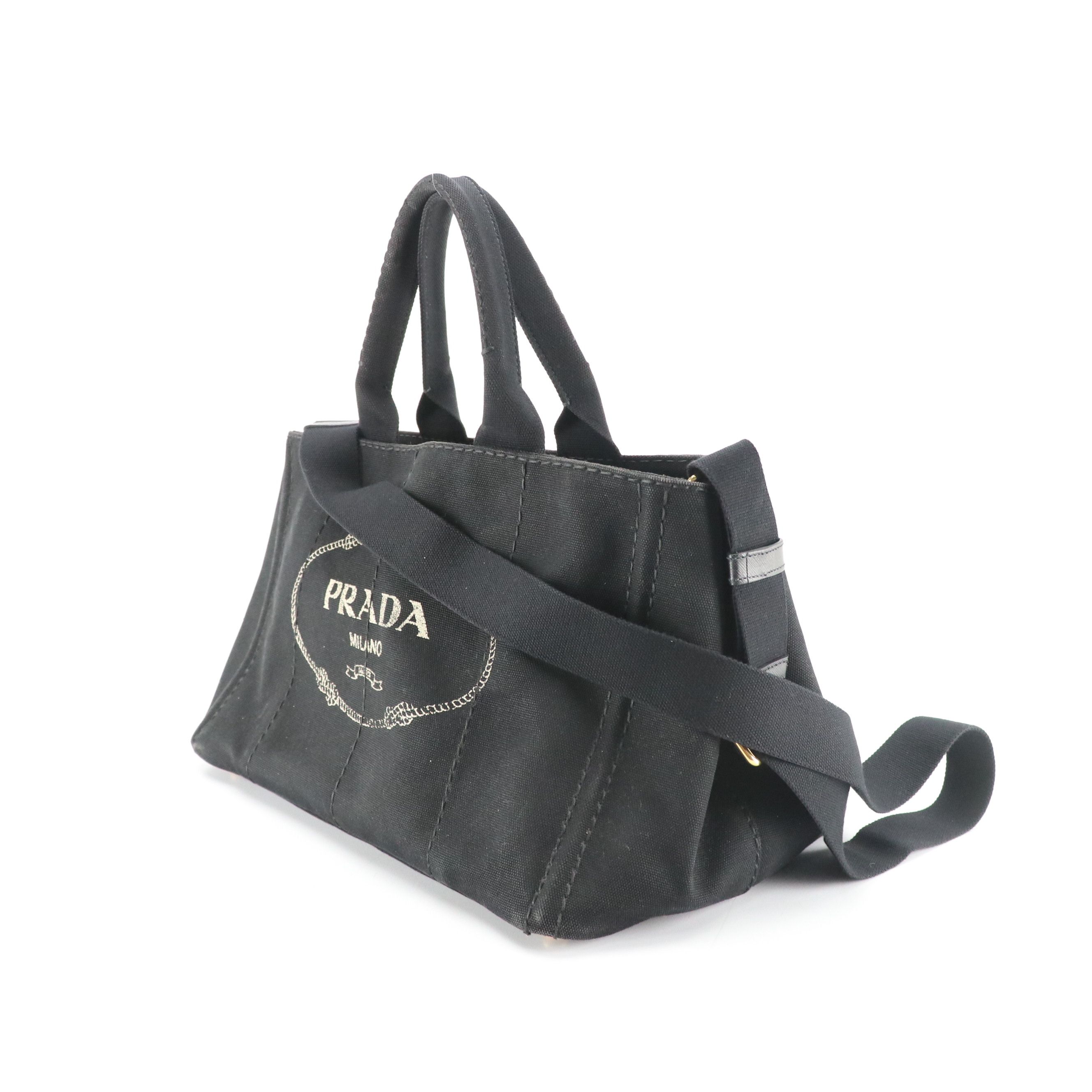 Prada Canapa Shoulder Tote Bag in Black Canvas