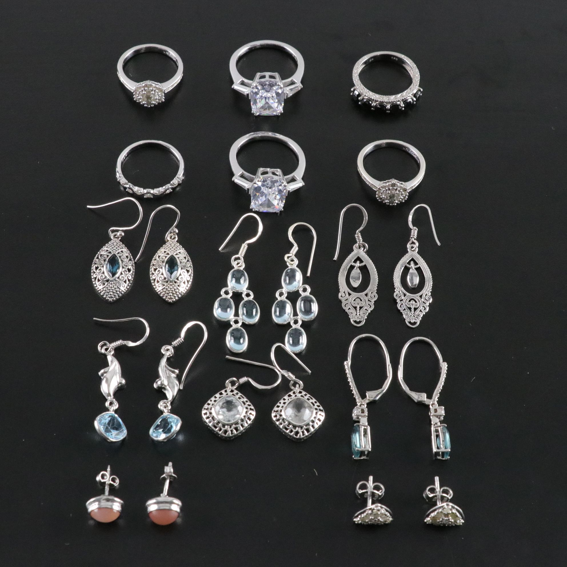 14 Assorted Sterling Silver Rings and Earrings